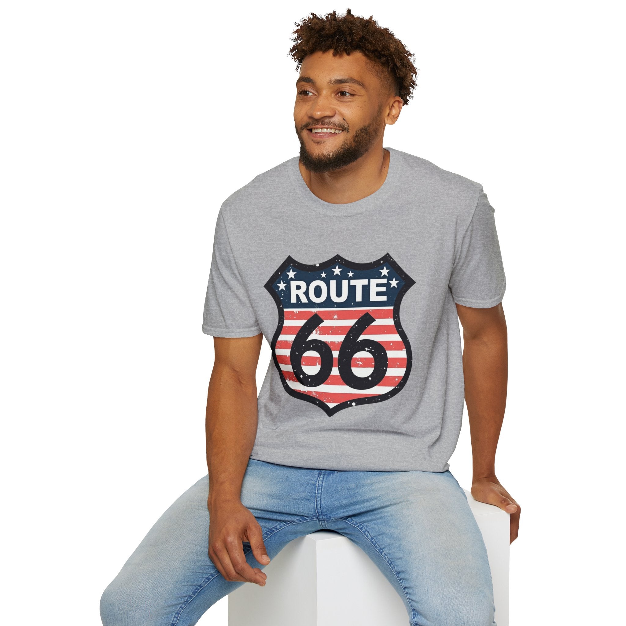 Route 66 Shield T-Shirt | American Flag Vintage Road Sign