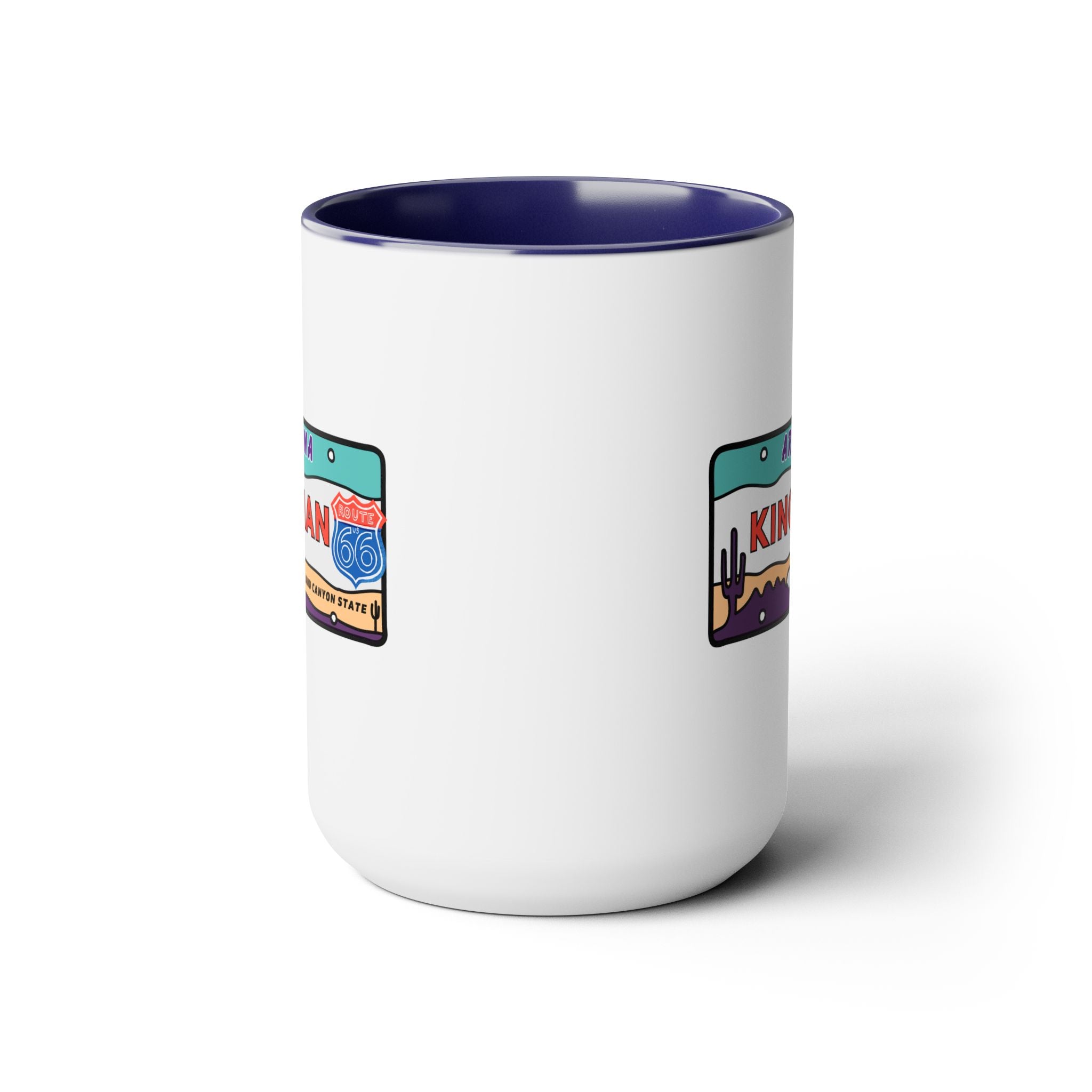 Kingman Arizona Route 66 Two-Tone Coffee Mugs, 15oz