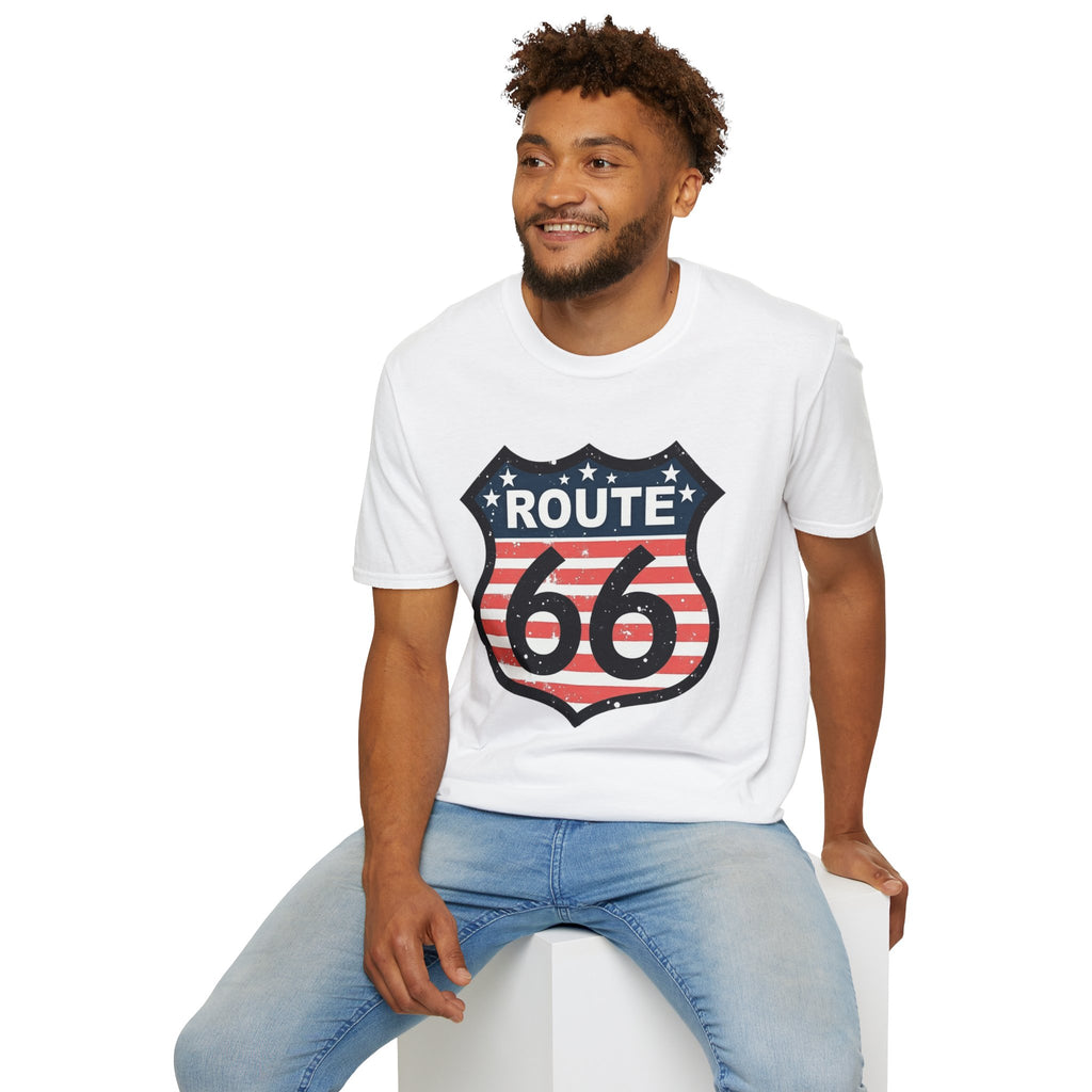 Route 66 Shield T-Shirt | American Flag Vintage Road Sign