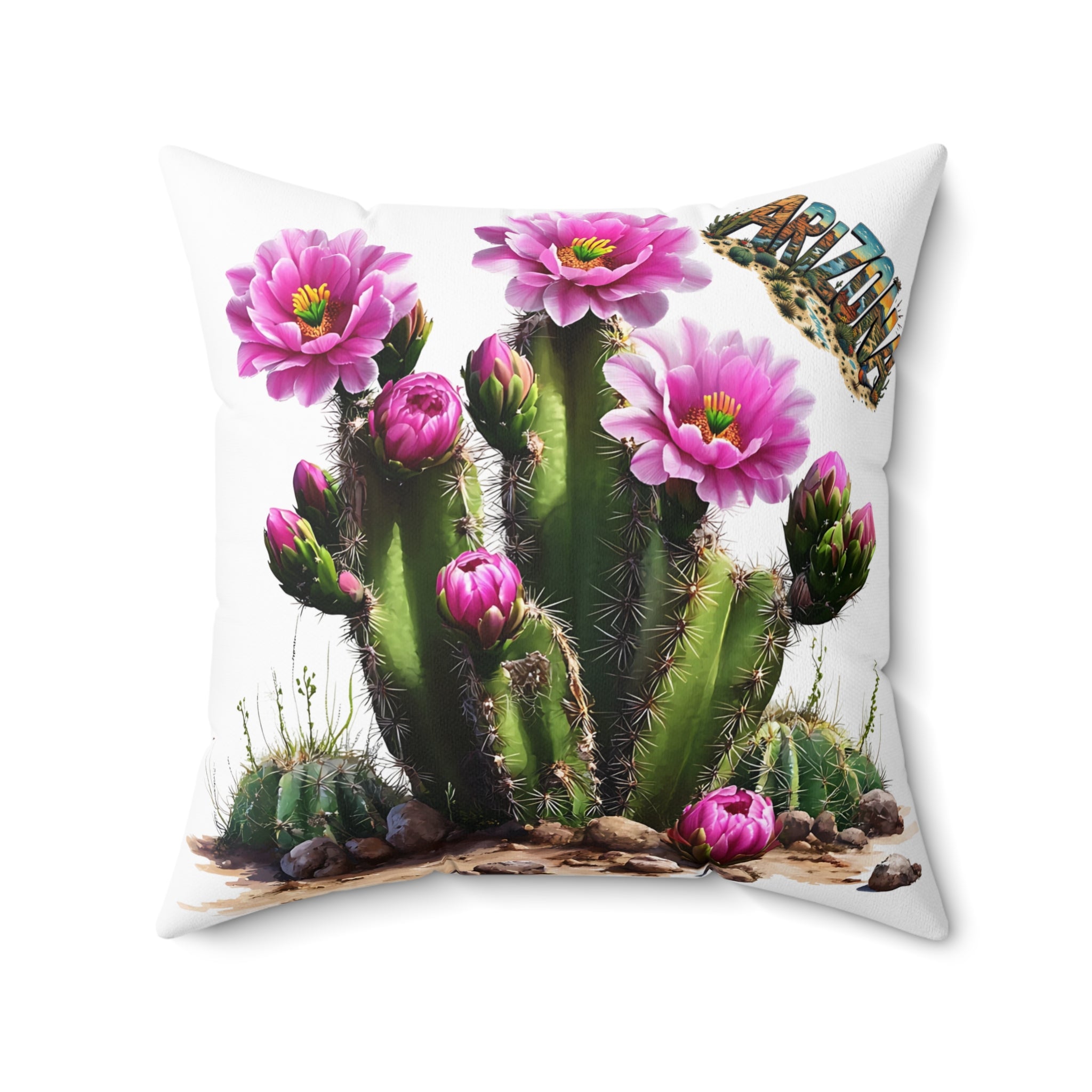 Arizona AZ - Cactus Blossom Decorative Pillow, Boho Chic Cushion, Nature Inspired Throw Pillow, Flower Home Decor, Gift for Plant Lovers