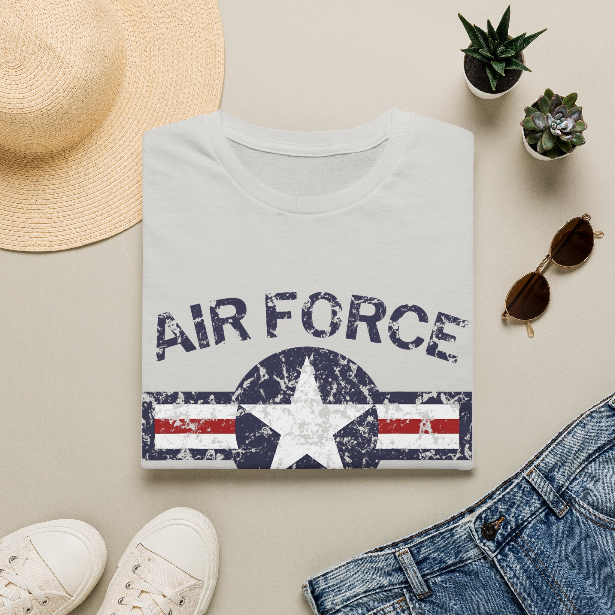Air Force Veteran Distressed Logo T-Shirt | Military Star Stripe Tee