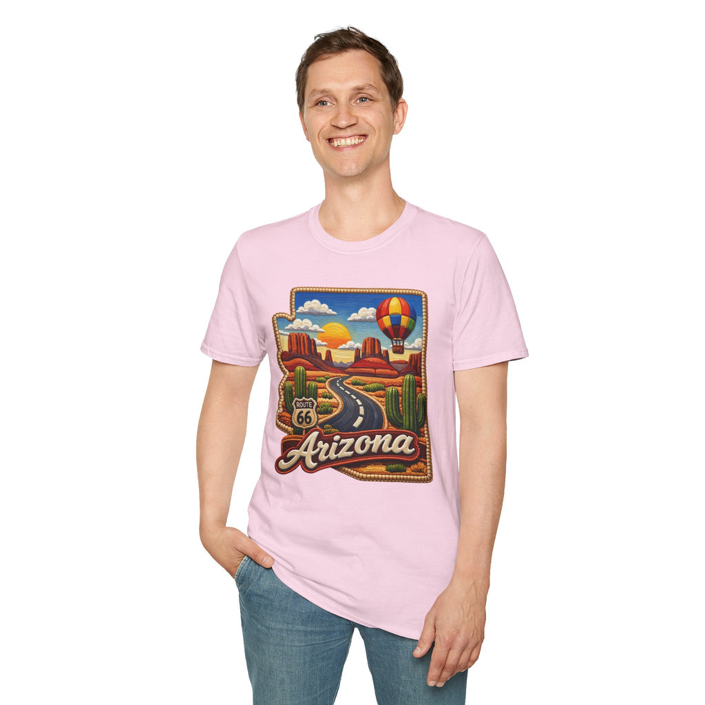 Arizona Route 66 Desert Road T-Shirt | Hot Air Balloon Southwestern Scene