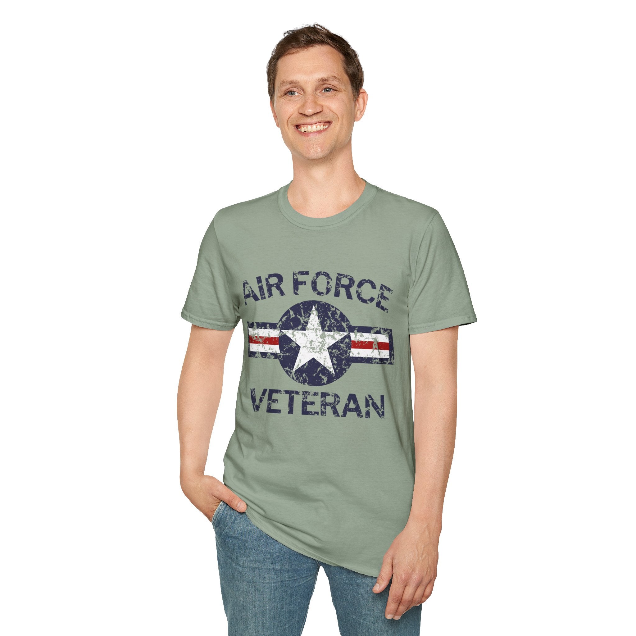 Air Force Veteran Distressed Logo T-Shirt | Military Star Stripe Tee