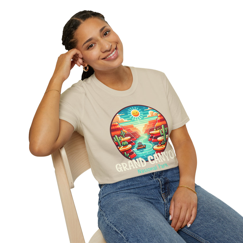 Grand Canyon National Park Retro Sunset T-Shirt | Canyon River Illustration