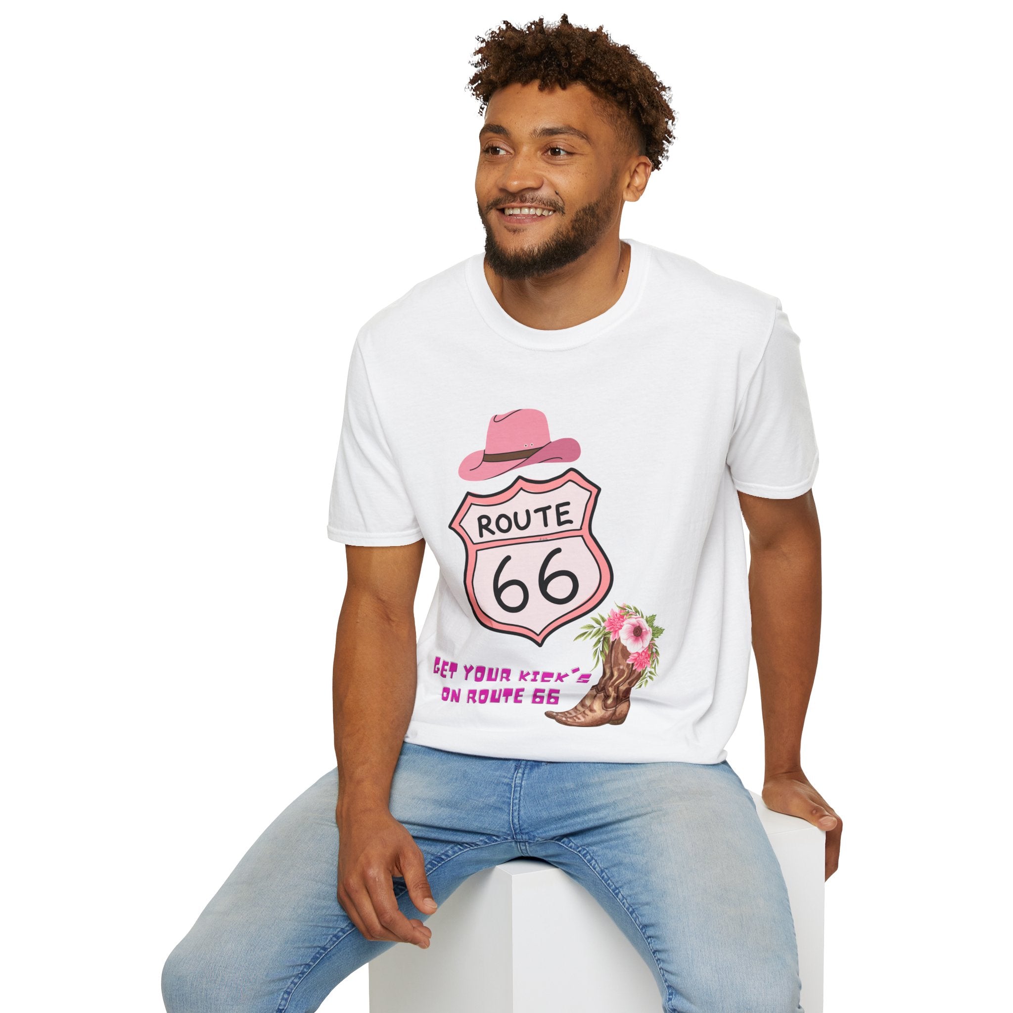 Route 66 Softstyle T-Shirt, Get Your Kick's On, Men Women, Unisex Tee Gift, Travel Highway Shirt