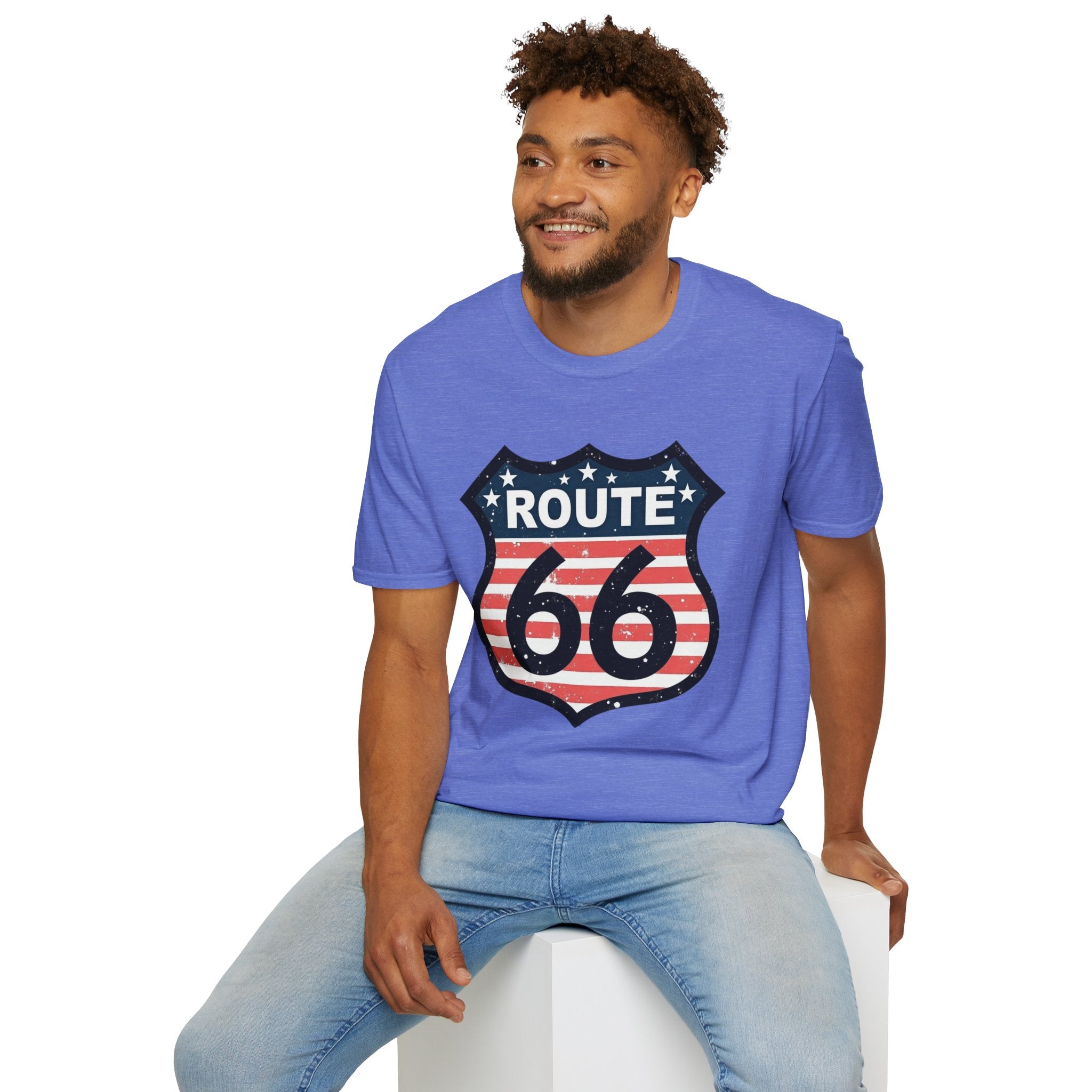 Route 66 Shield T-Shirt | American Flag Vintage Road Sign