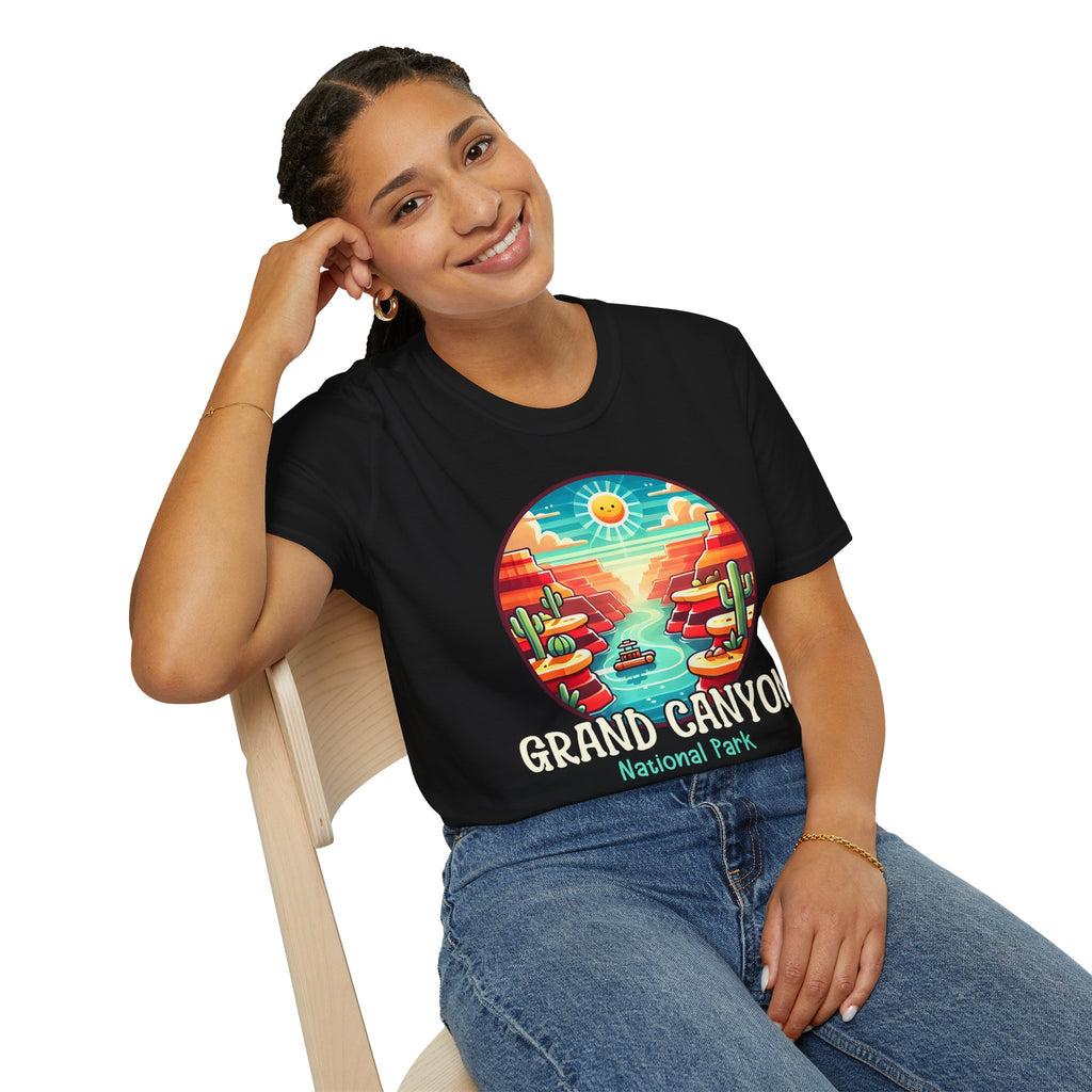 Grand Canyon National Park Retro Sunset T-Shirt | Canyon River Illustration