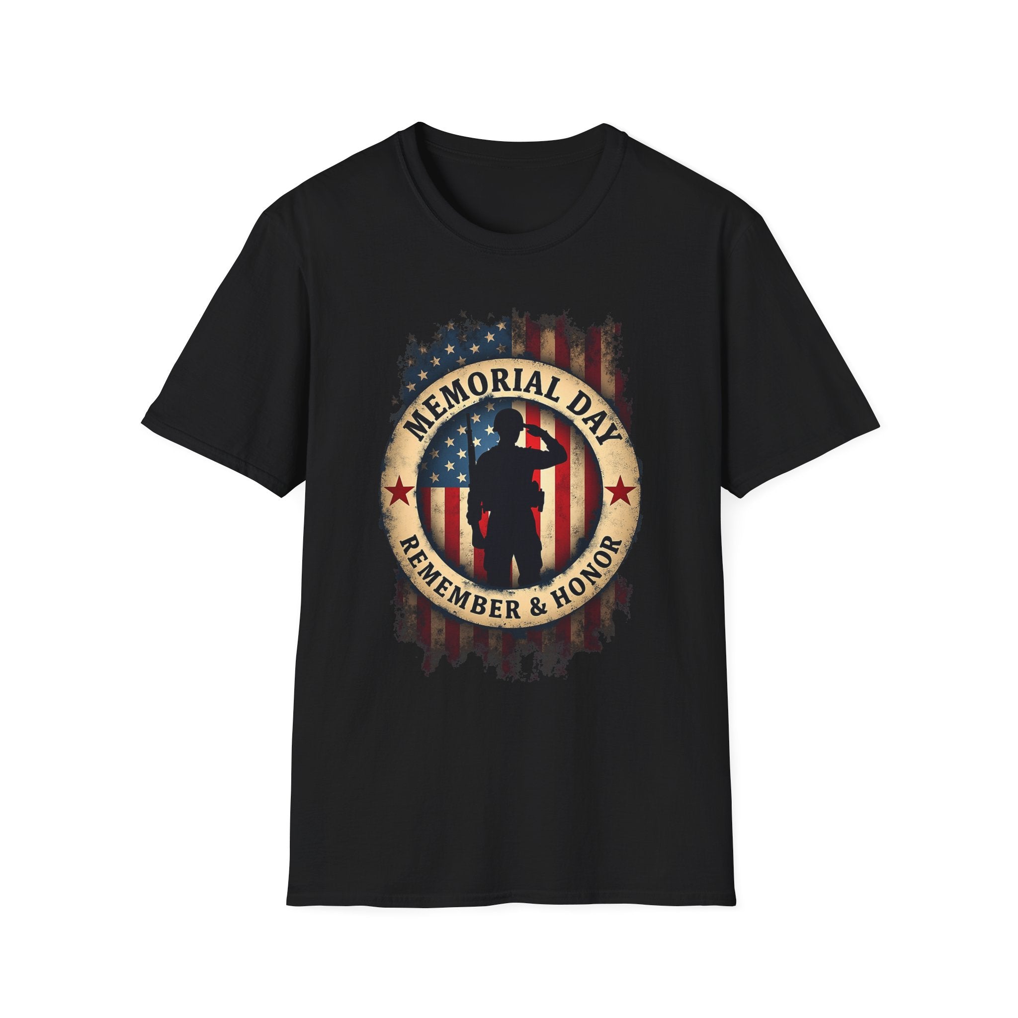 Memorial Day Remember & Honor T-Shirt | Soldier Silhouette American Flag