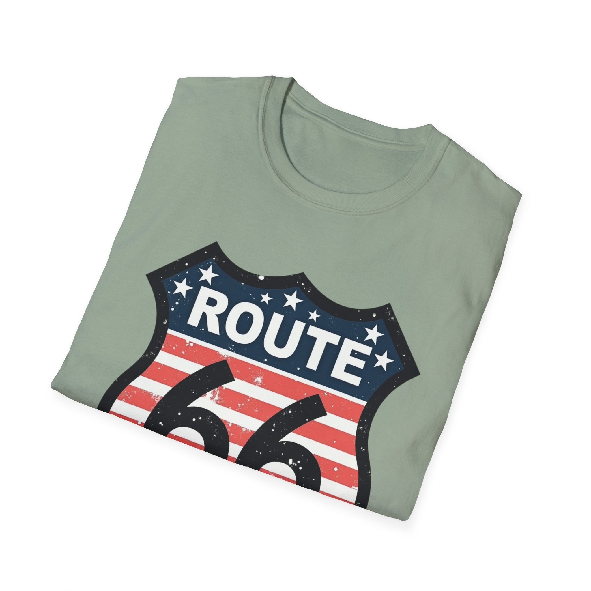 Route 66 Shield T-Shirt | American Flag Vintage Road Sign