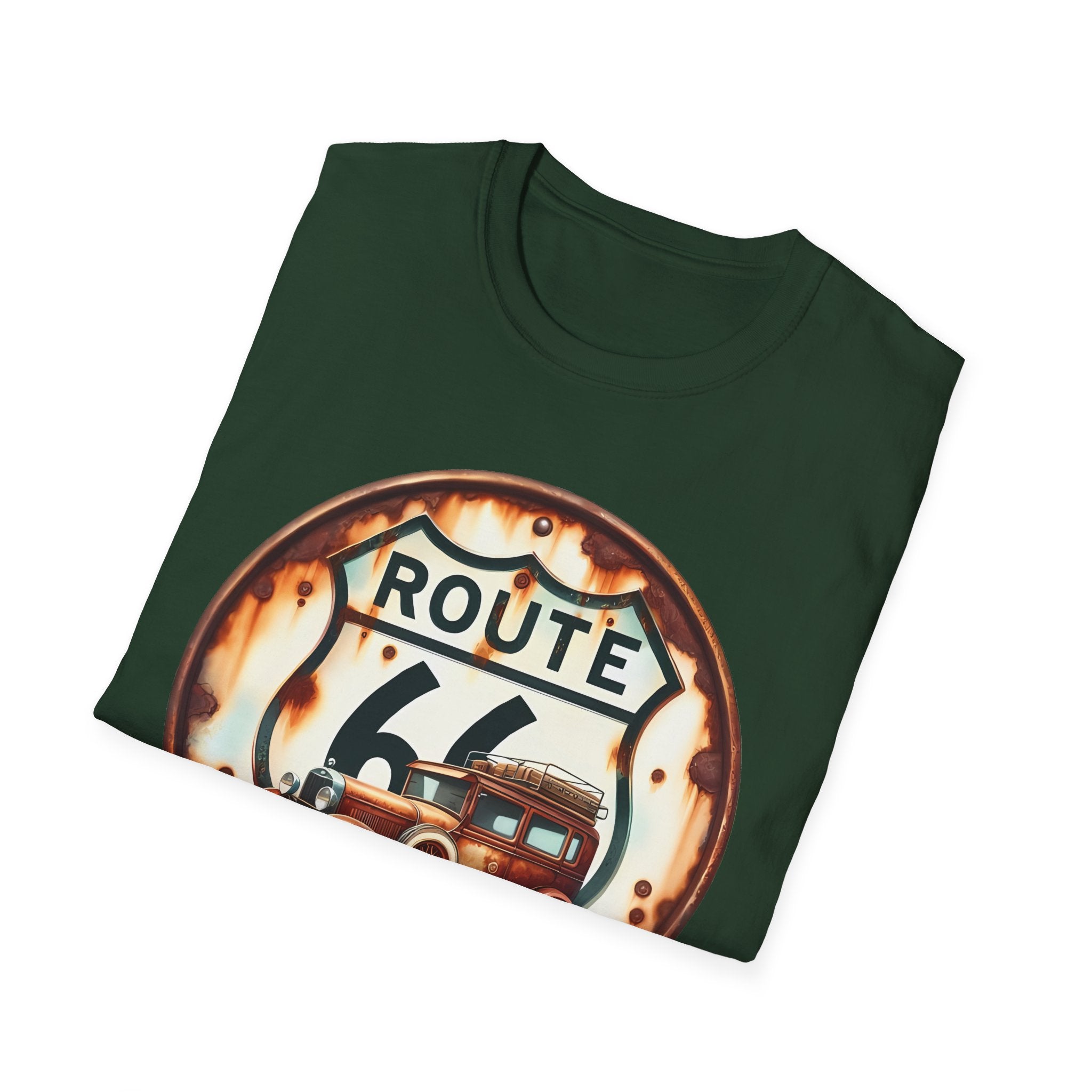 Route 66 Vintage Woodie Car T-Shirt | Road Trip Retro Sign, 'The Road Is Calling'