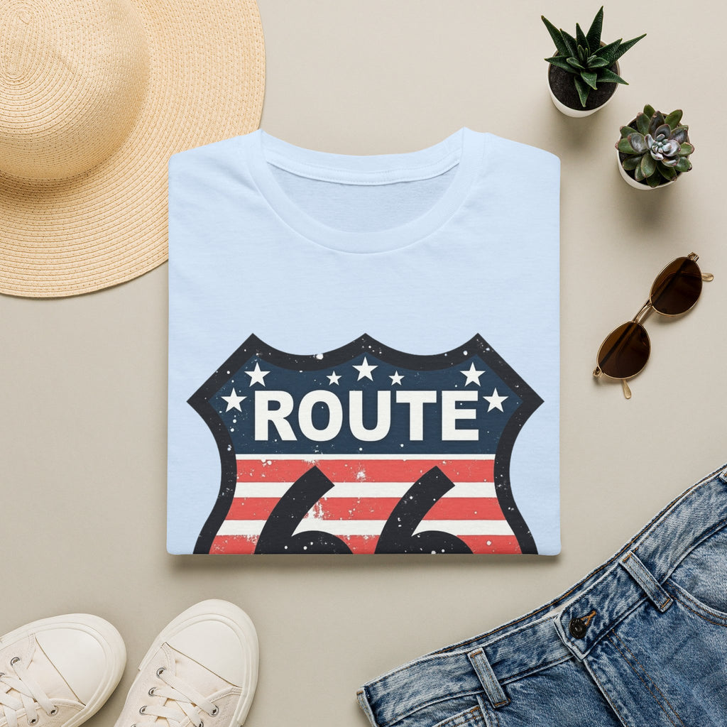 Route 66 Shield T-Shirt | American Flag Vintage Road Sign