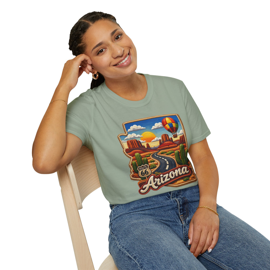 Arizona Route 66 Desert Road T-Shirt | Hot Air Balloon Southwestern Scene
