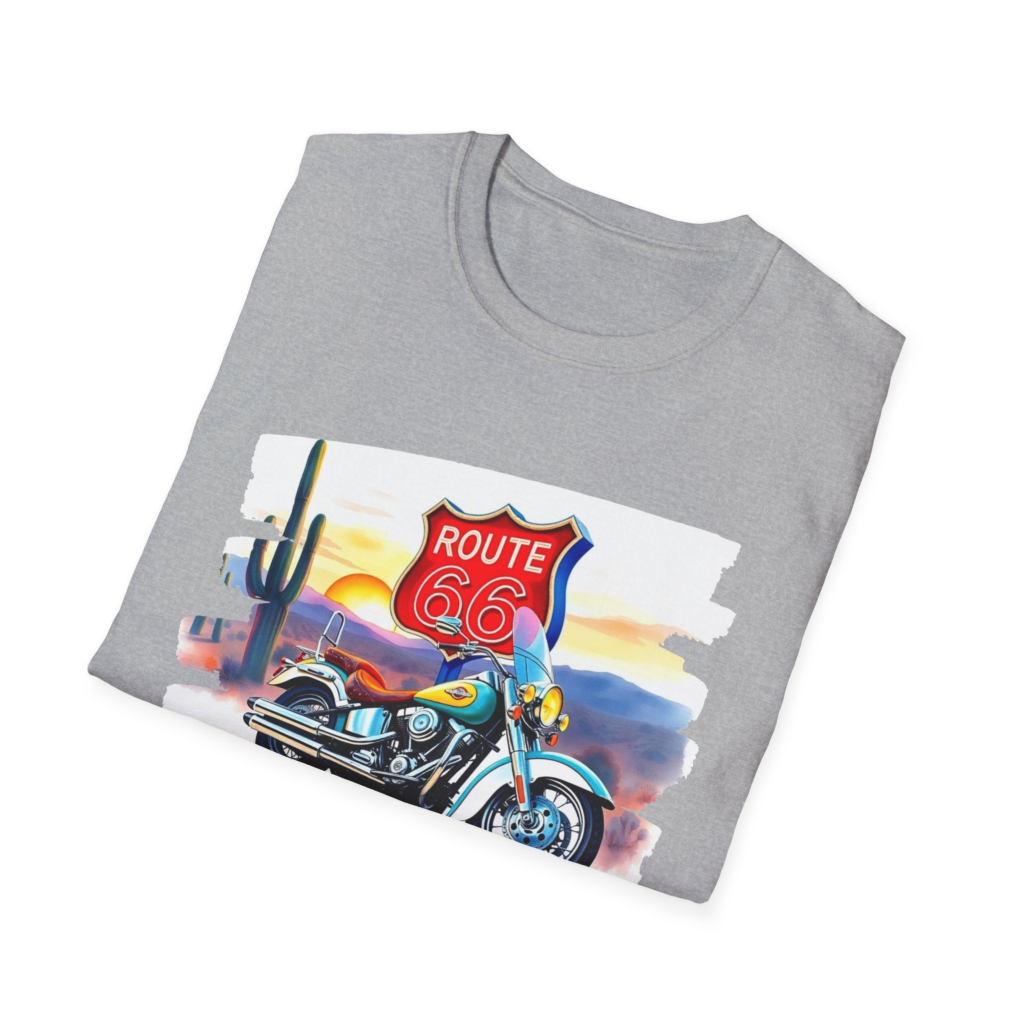 Route 66 Motorcycle T-Shirt | Desert Sunset Biker Graphic