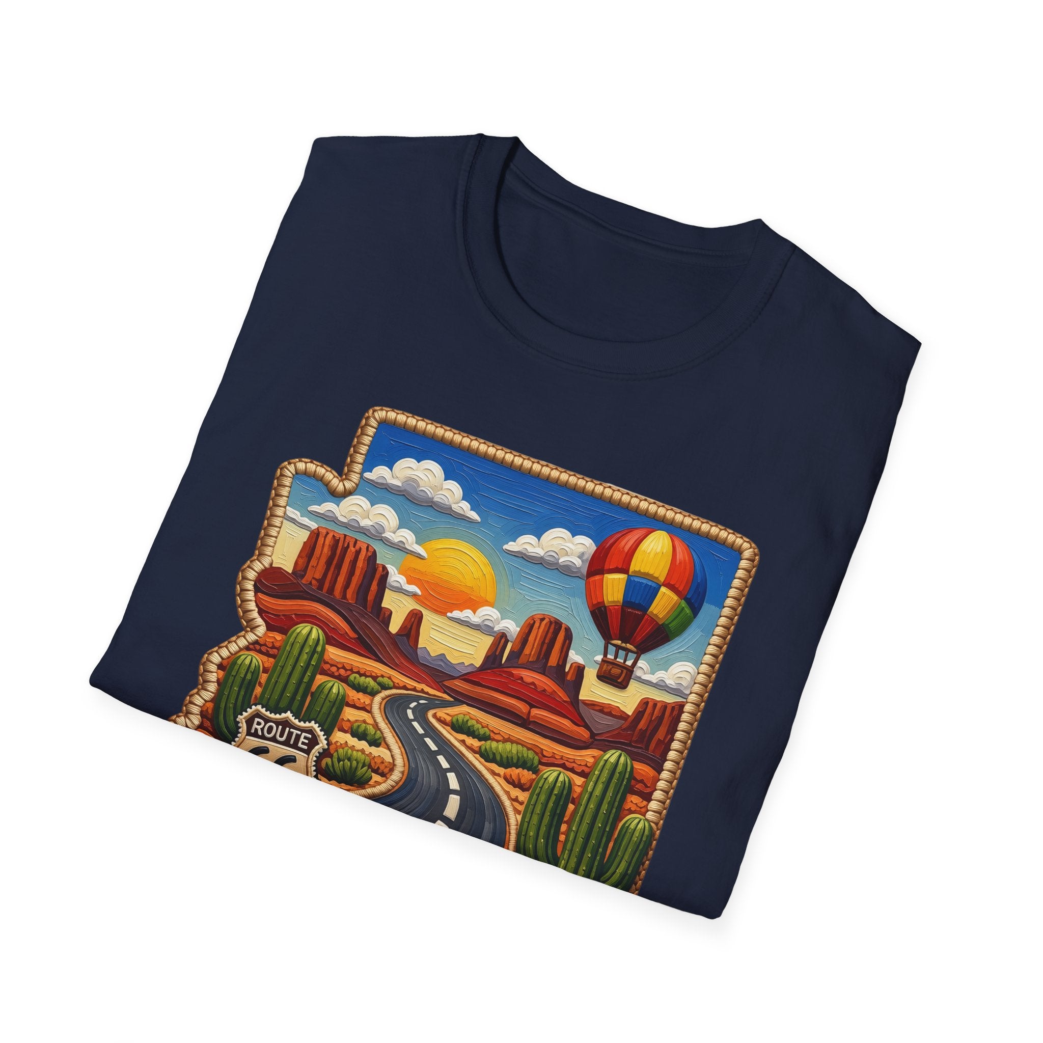 Arizona Route 66 Desert Road T-Shirt | Hot Air Balloon Southwestern Scene