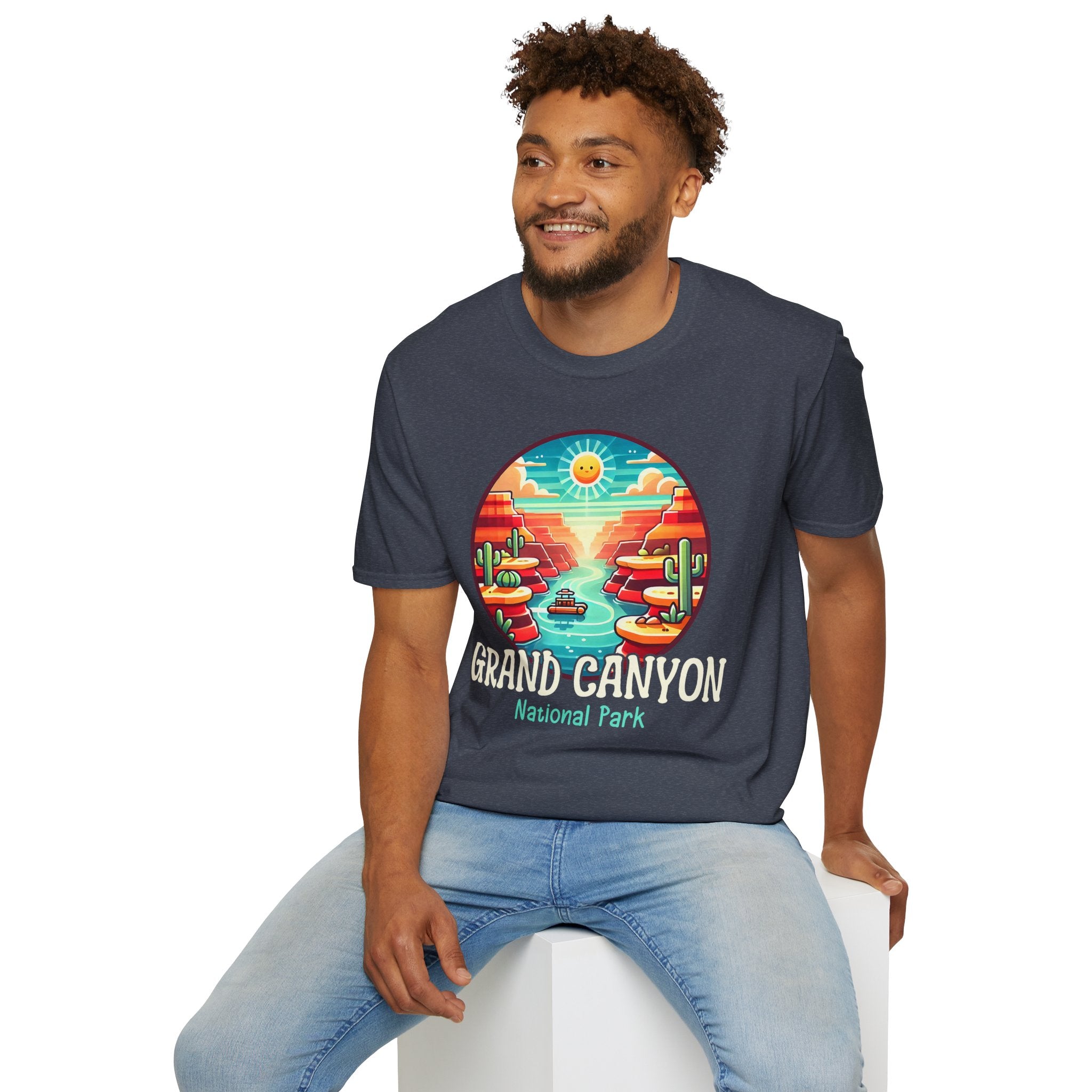Grand Canyon National Park Retro Sunset T-Shirt | Canyon River Illustration