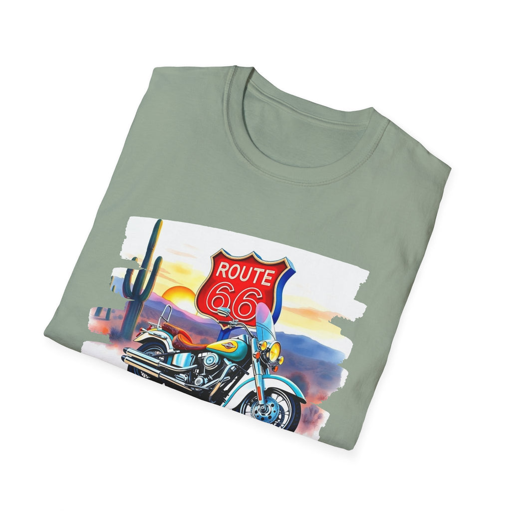 Route 66 Motorcycle T-Shirt | Desert Sunset Biker Graphic