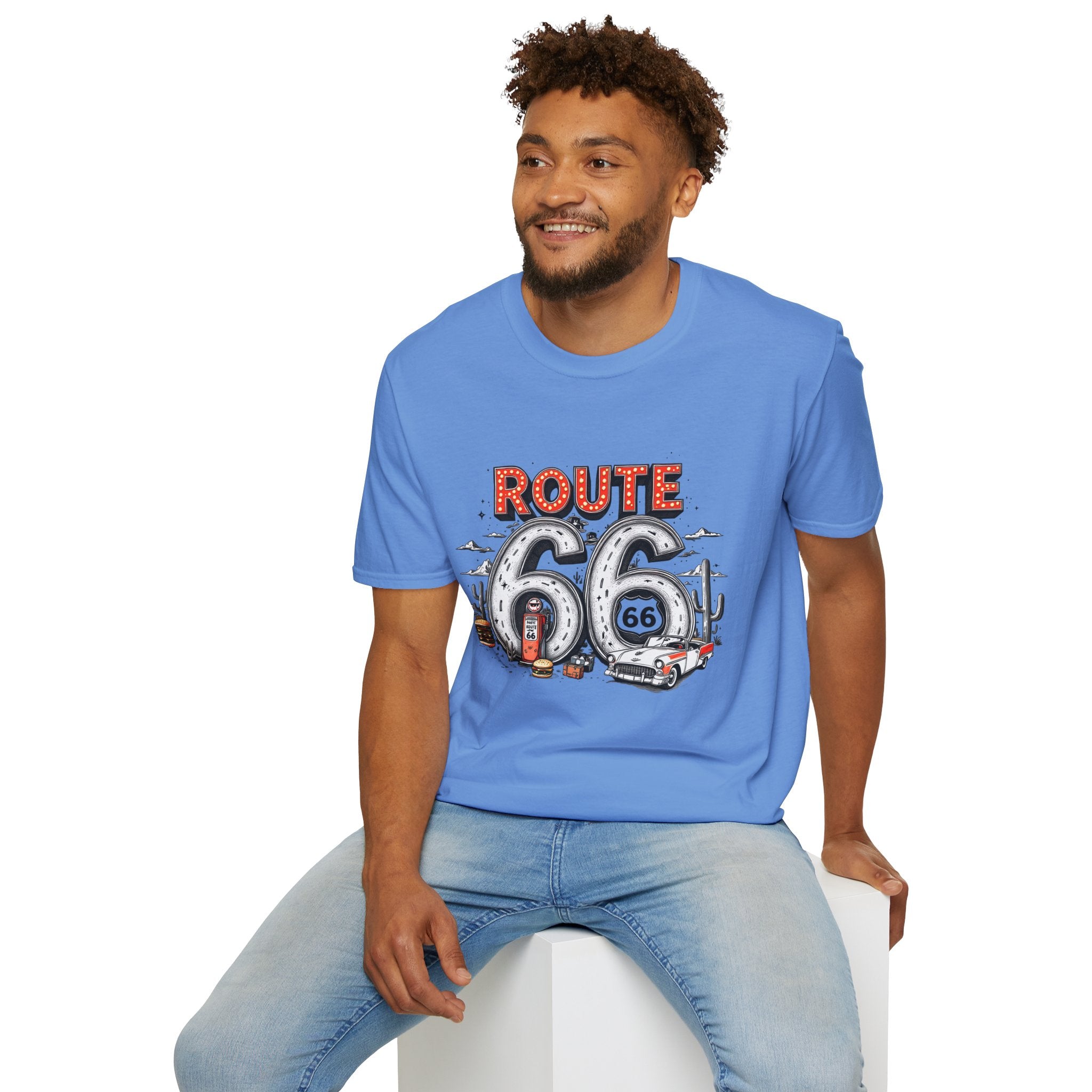 Route 66 Vintage Roadtrip T-Shirt | Classic Highway Car Signage