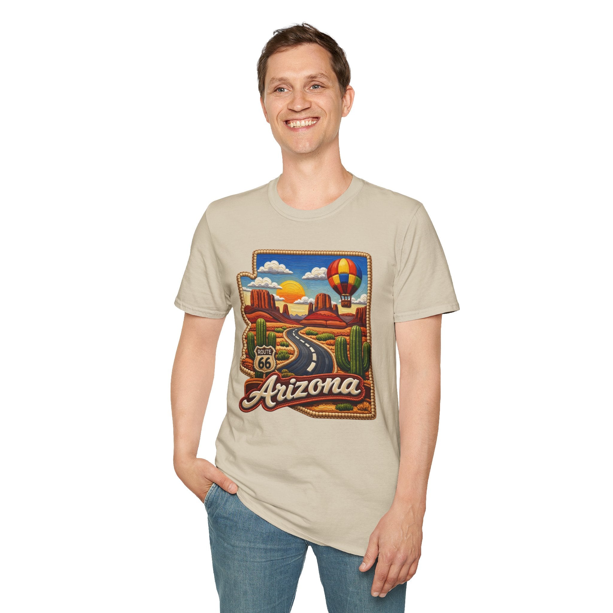 Arizona Route 66 Desert Road T-Shirt | Hot Air Balloon Southwestern Scene