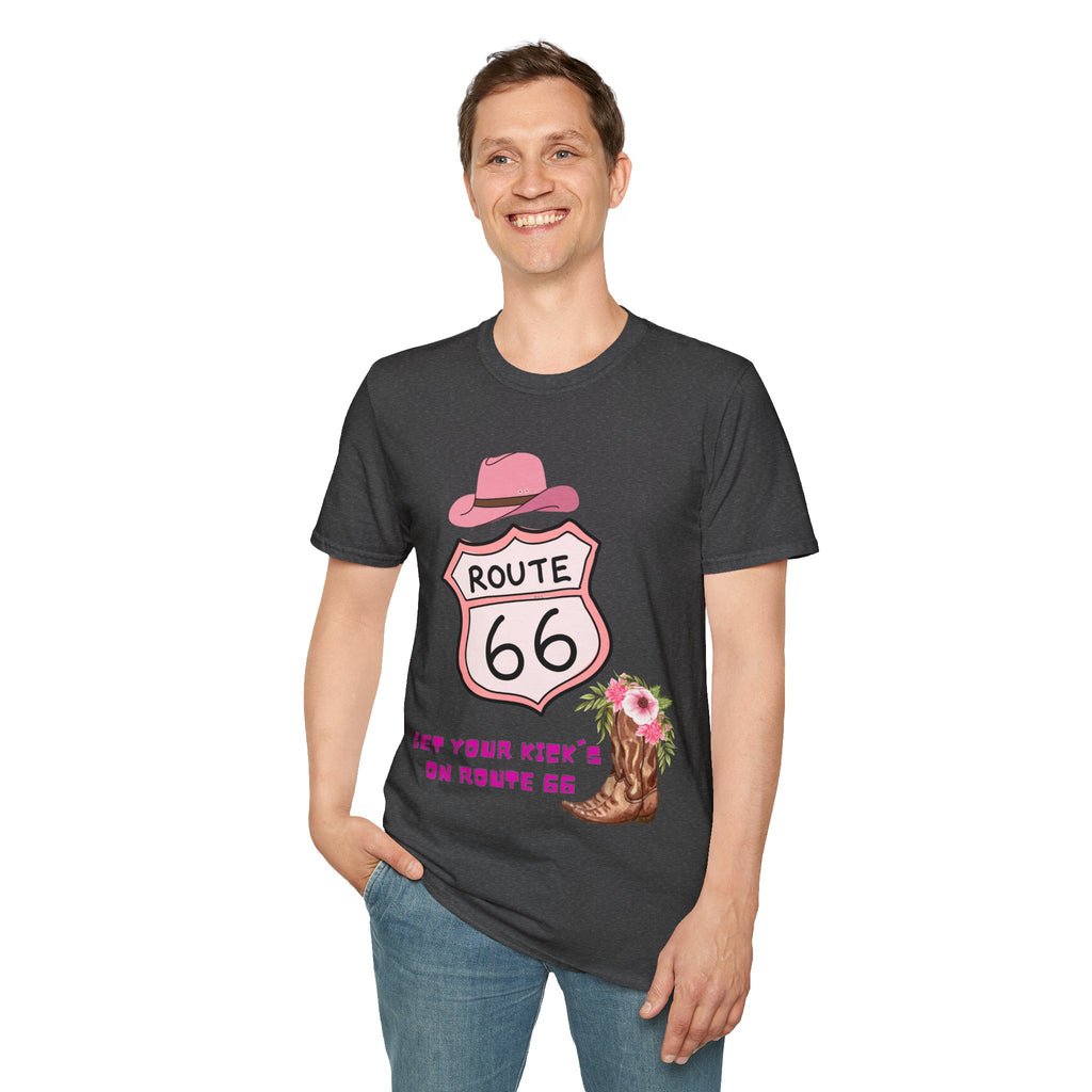 Route 66 Softstyle T-Shirt, Get Your Kick's On, Men Women, Unisex Tee Gift, Travel Highway Shirt