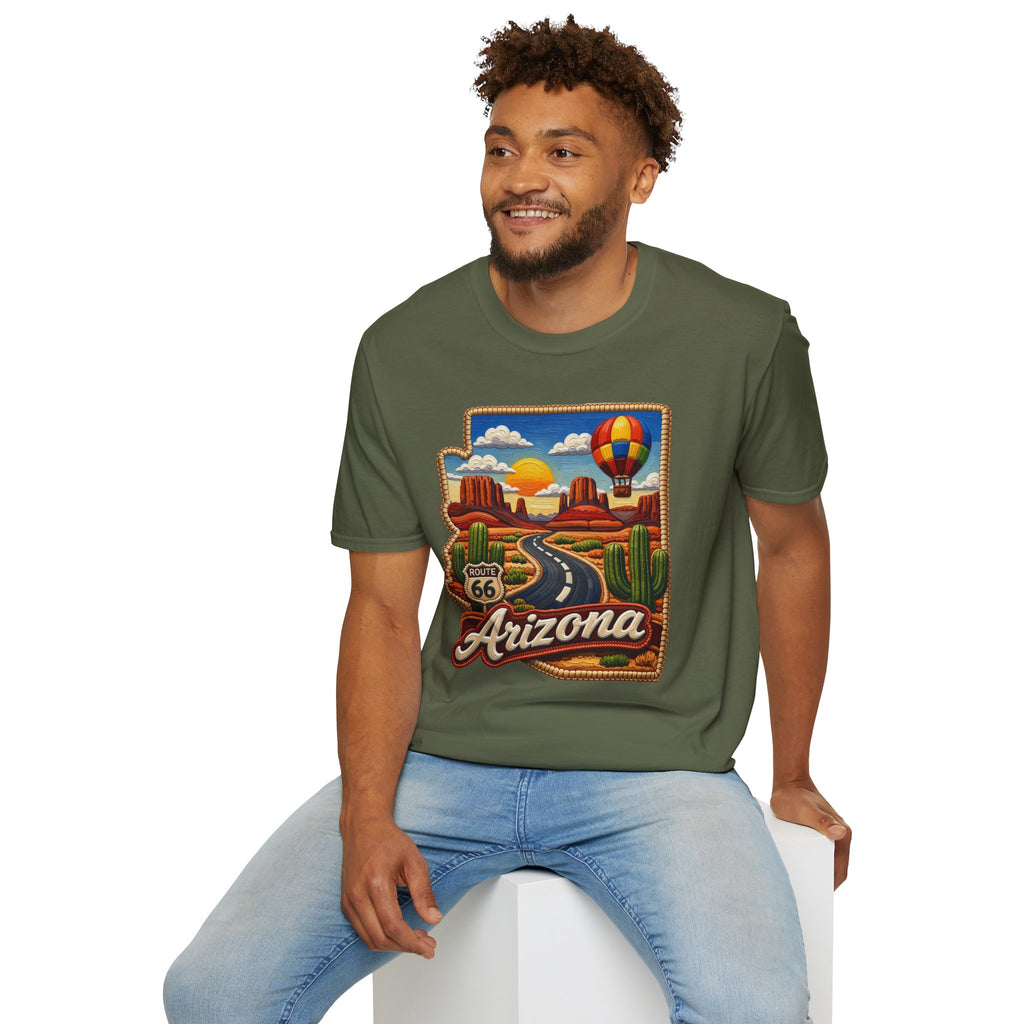 Arizona Route 66 Desert Road T-Shirt | Hot Air Balloon Southwestern Scene