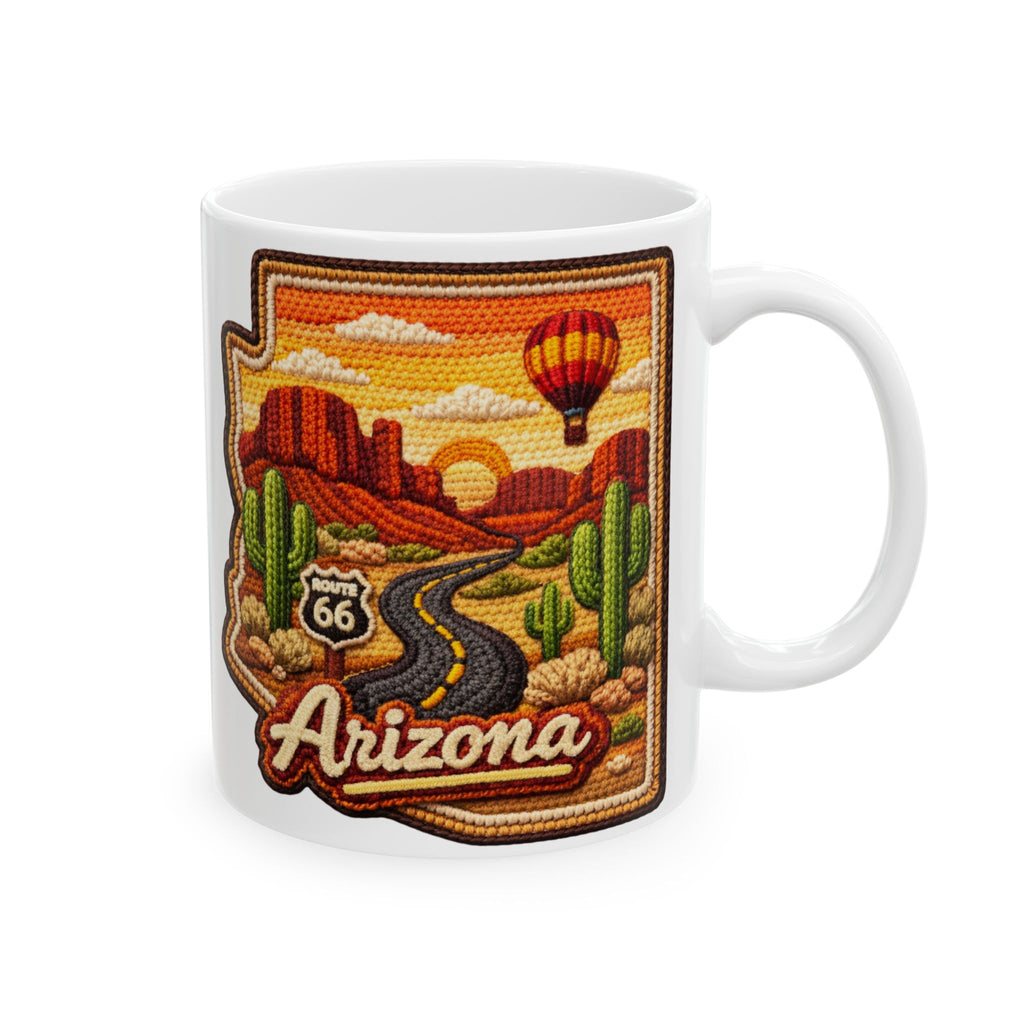Arizona Desert Patch Mug | Hot Air Balloon, Cactus, Sunset Scene