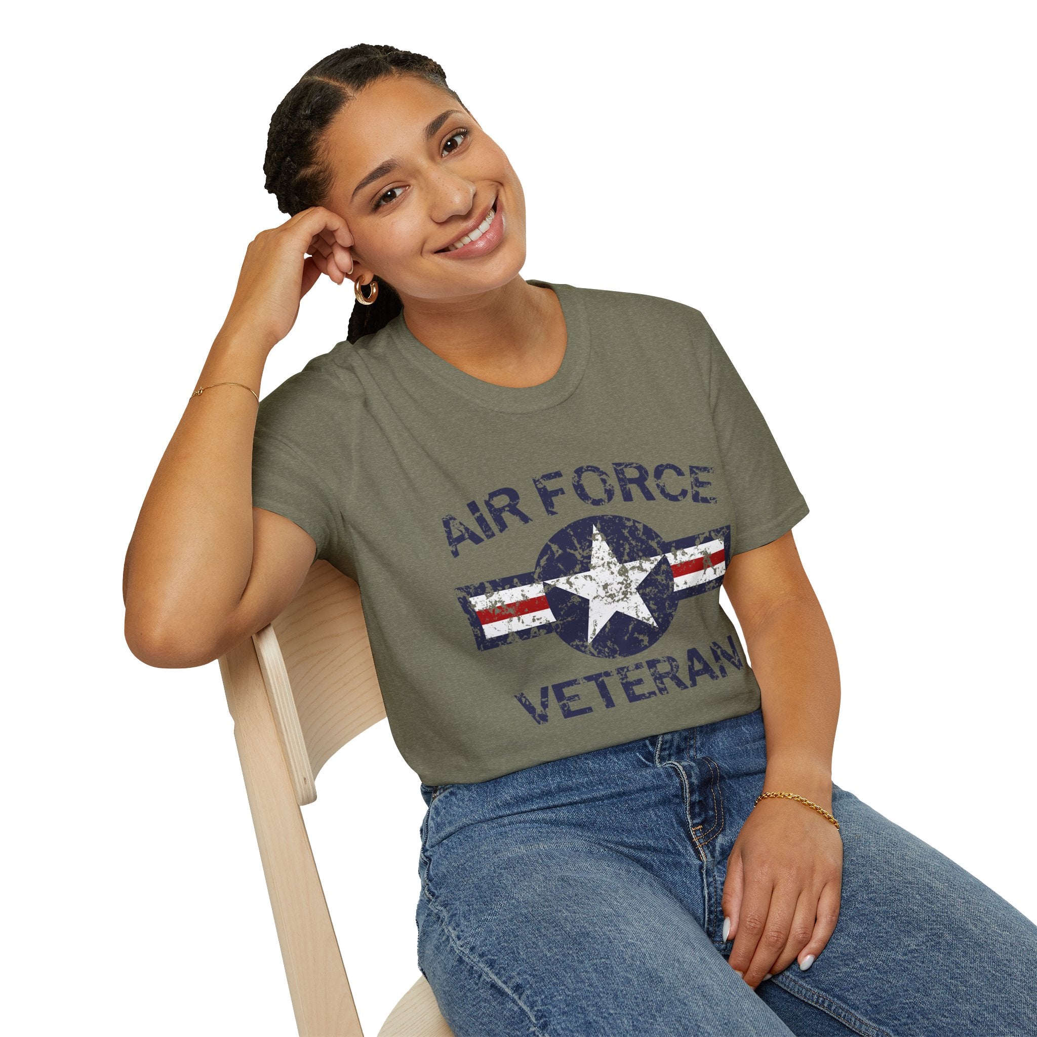Air Force Veteran Distressed Logo T-Shirt | Military Star Stripe Tee