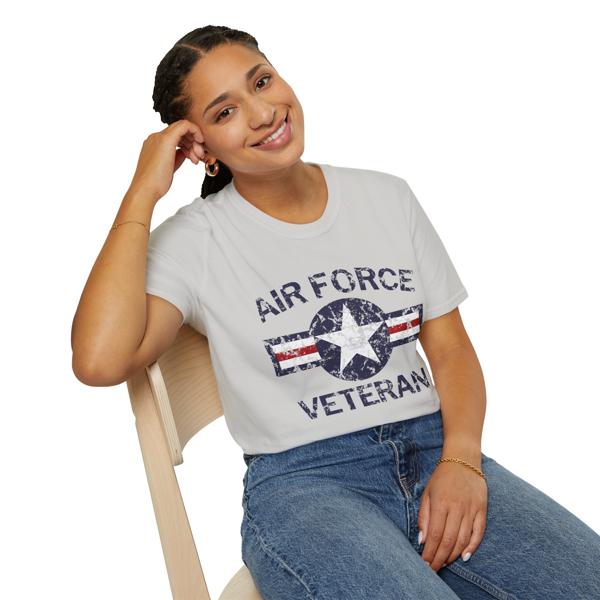 Air Force Veteran Distressed Logo T-Shirt | Military Star Stripe Tee