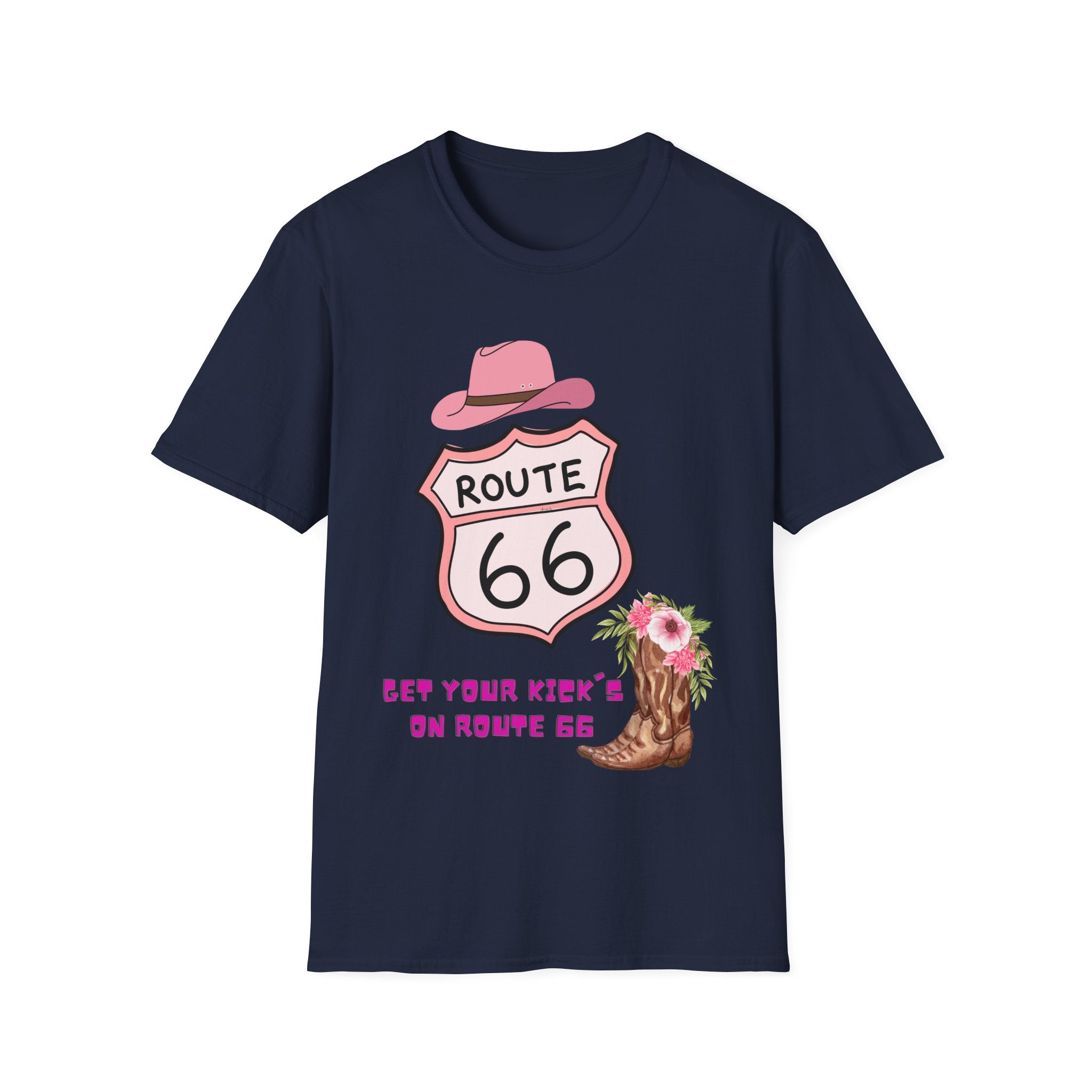 Route 66 Softstyle T-Shirt, Get Your Kick's On, Men Women, Unisex Tee Gift, Travel Highway Shirt