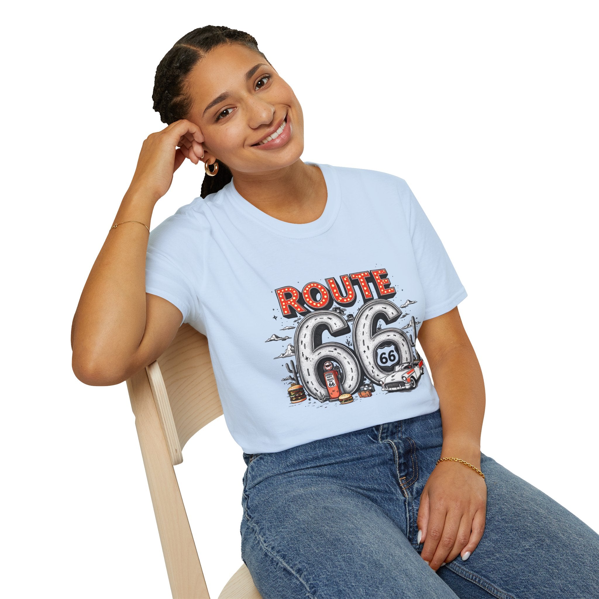 Route 66 Vintage Roadtrip T-Shirt | Classic Highway Car Signage