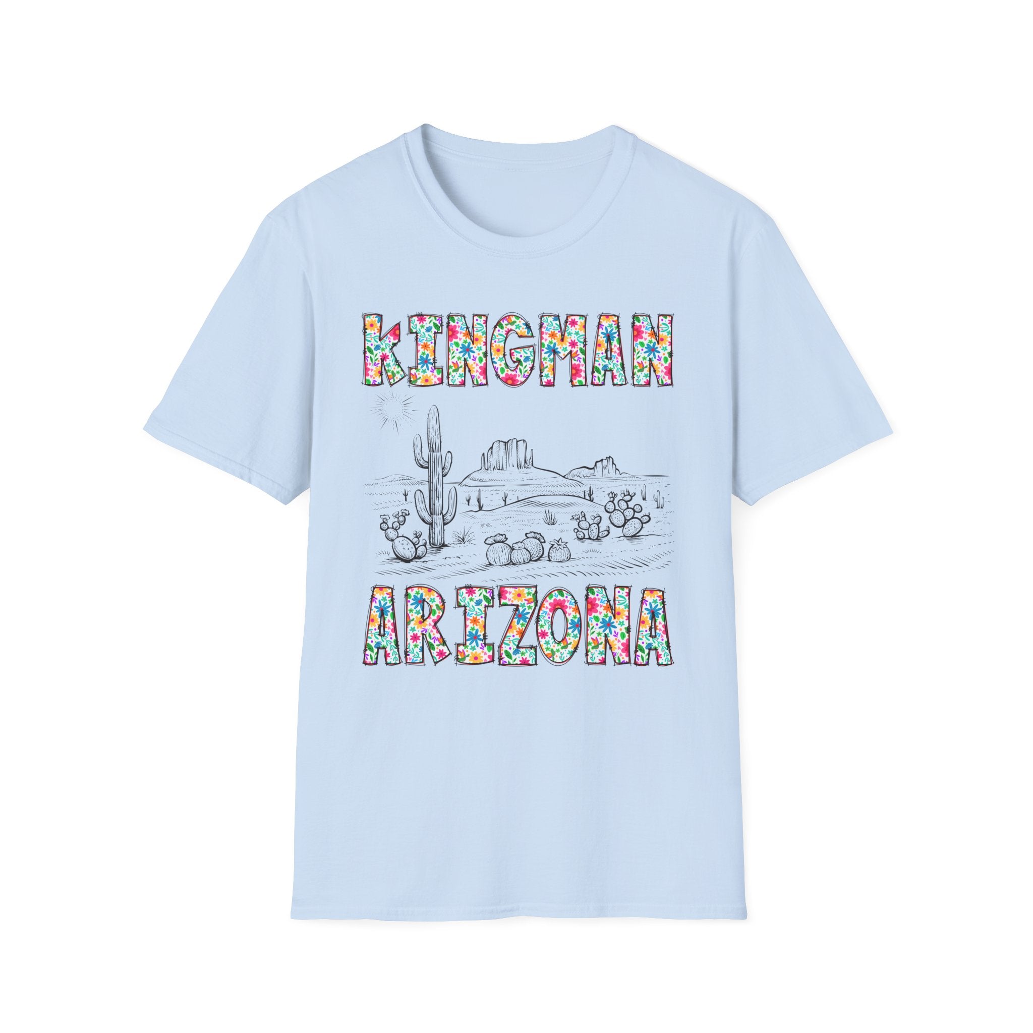 Kingman Arizona Colorful Mens Womans Unisex T-Shirt, Casual Wear, Travel Souvenir, Gift for Nature Lovers, Vacation Tee