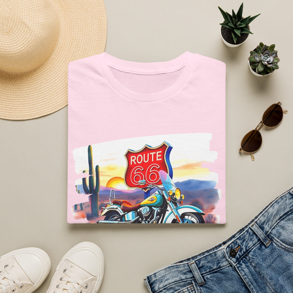 Route 66 Motorcycle T-Shirt | Desert Sunset Biker Graphic