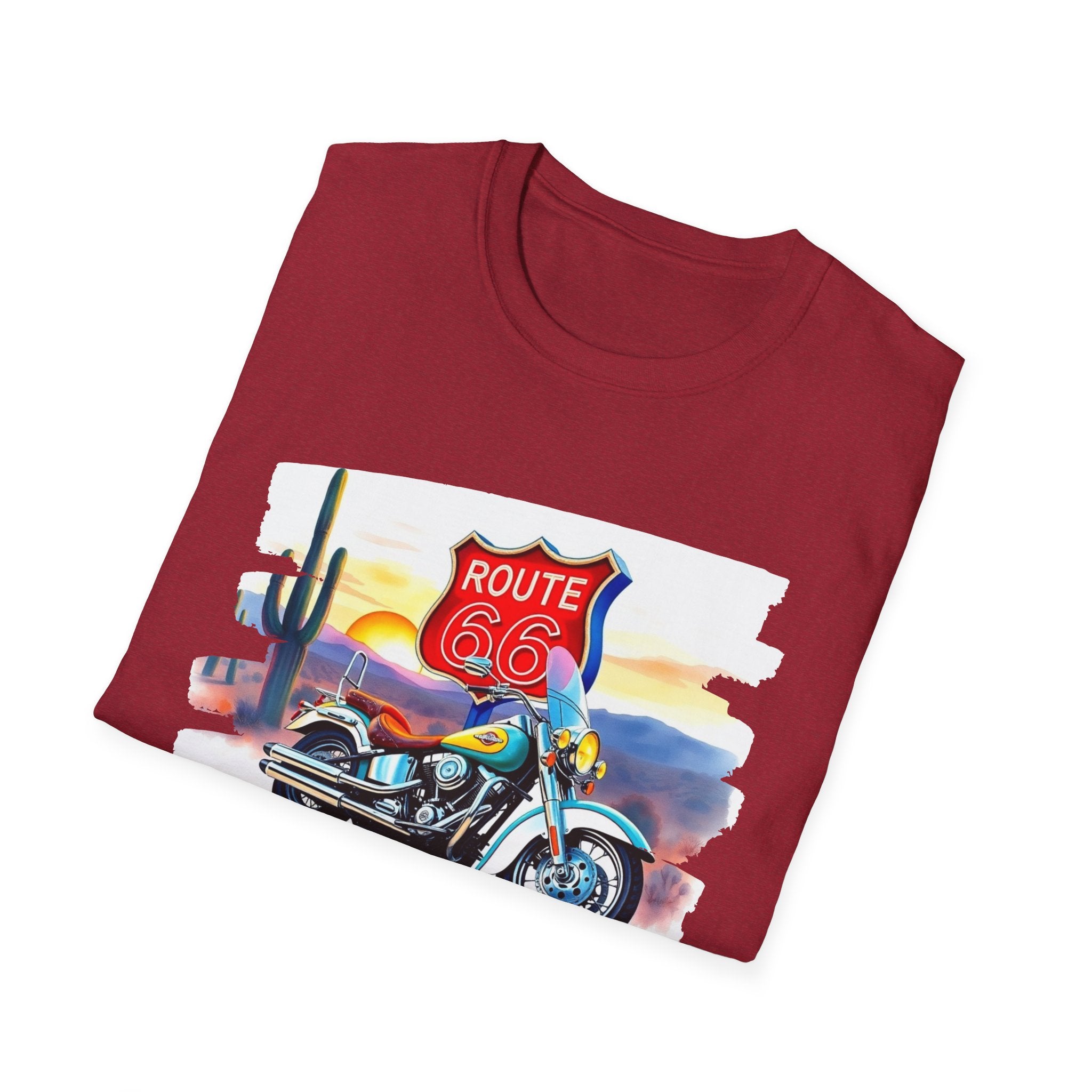 Route 66 Motorcycle T-Shirt | Desert Sunset Biker Graphic