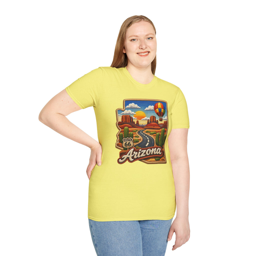 Arizona Route 66 Desert Road T-Shirt | Hot Air Balloon Southwestern Scene