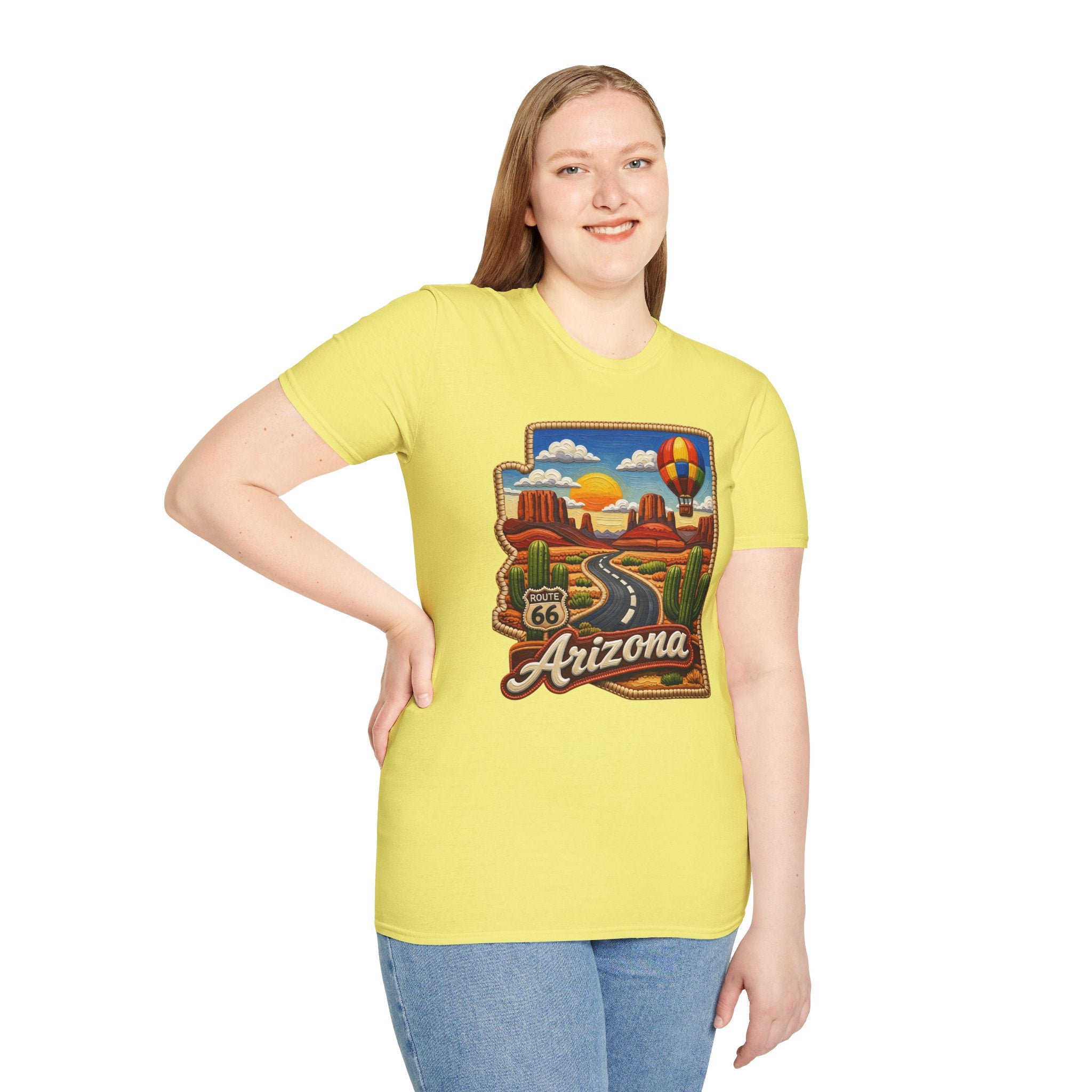Arizona Route 66 Desert Road T-Shirt | Hot Air Balloon Southwestern Scene