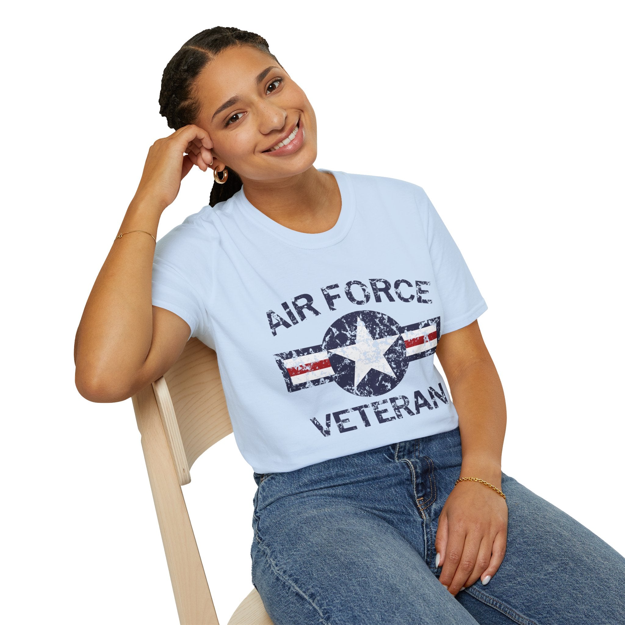 Air Force Veteran Distressed Logo T-Shirt | Military Star Stripe Tee