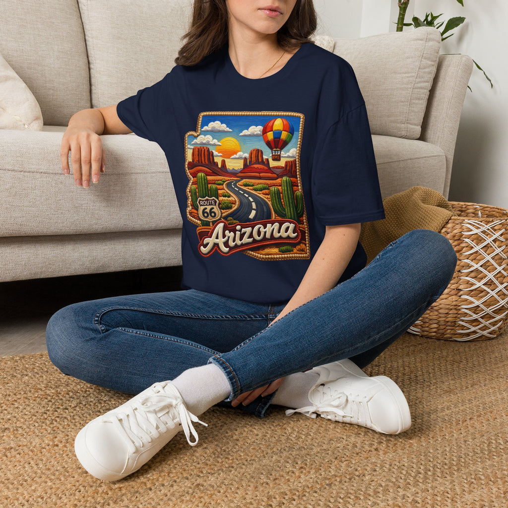 Arizona Route 66 Desert Road T-Shirt | Hot Air Balloon Southwestern Scene