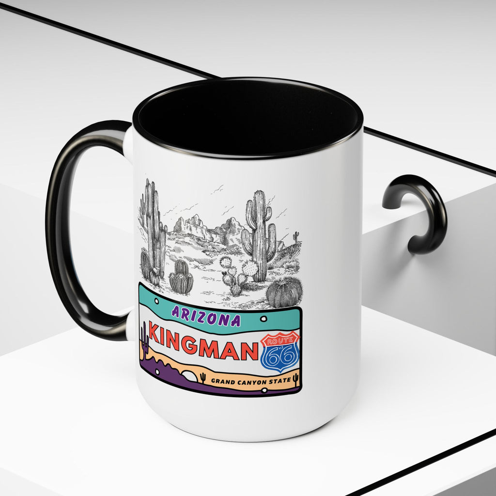 Kingman Arizona Route 66 Two-Tone Coffee Mugs, 15oz