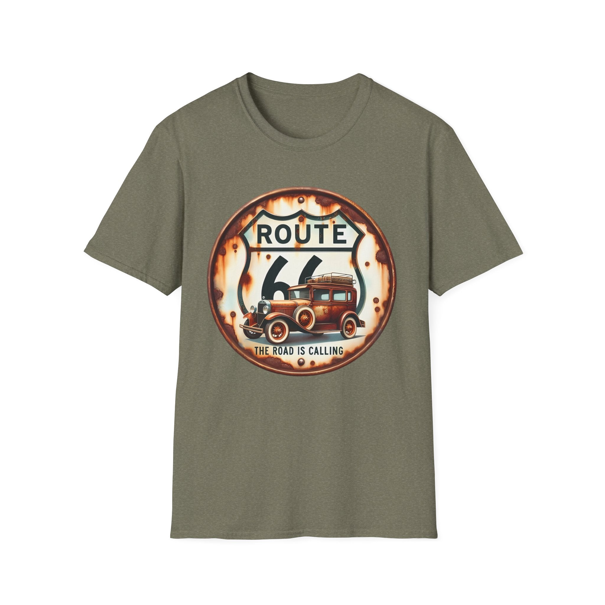 Route 66 Vintage Woody Wagon T-Shirt | The Road Is Calling, Retro Roadtrip Tee