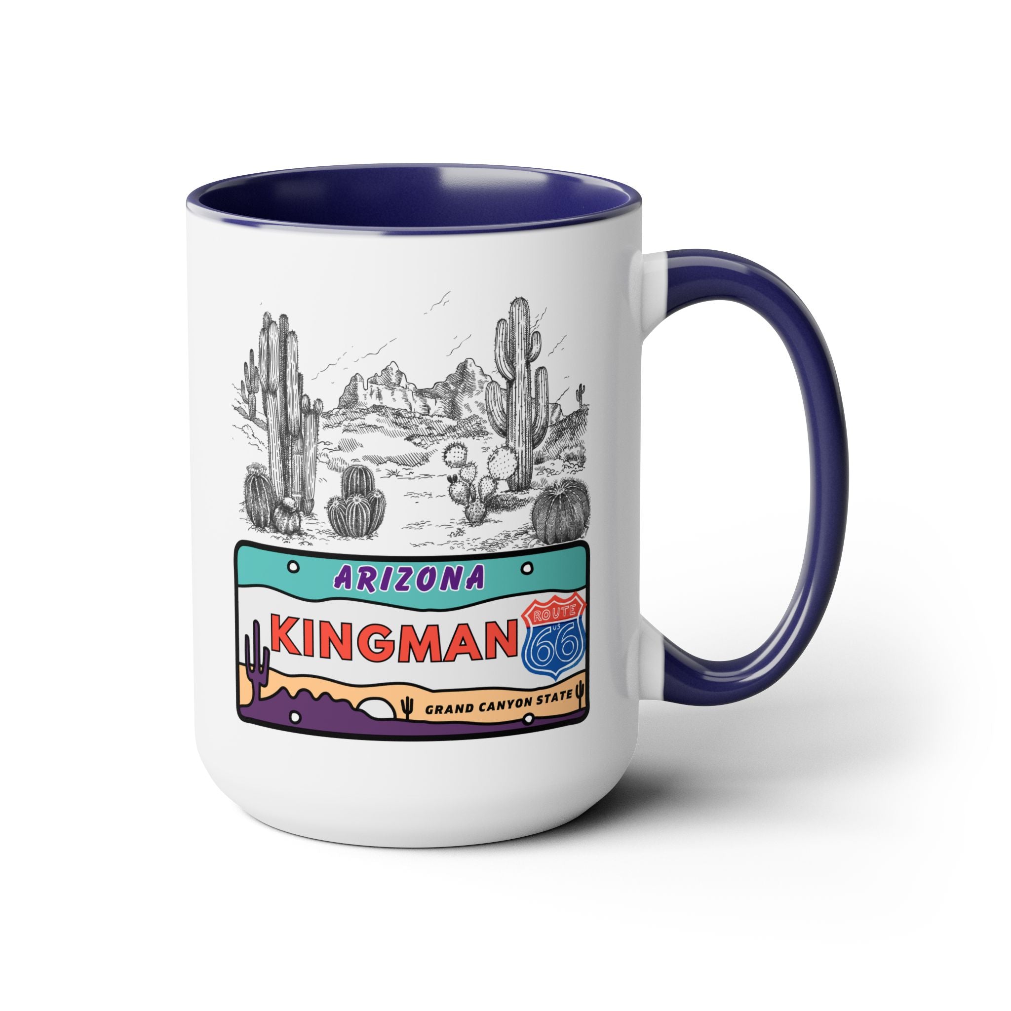 Kingman Arizona Route 66 Two-Tone Coffee Mugs, 15oz