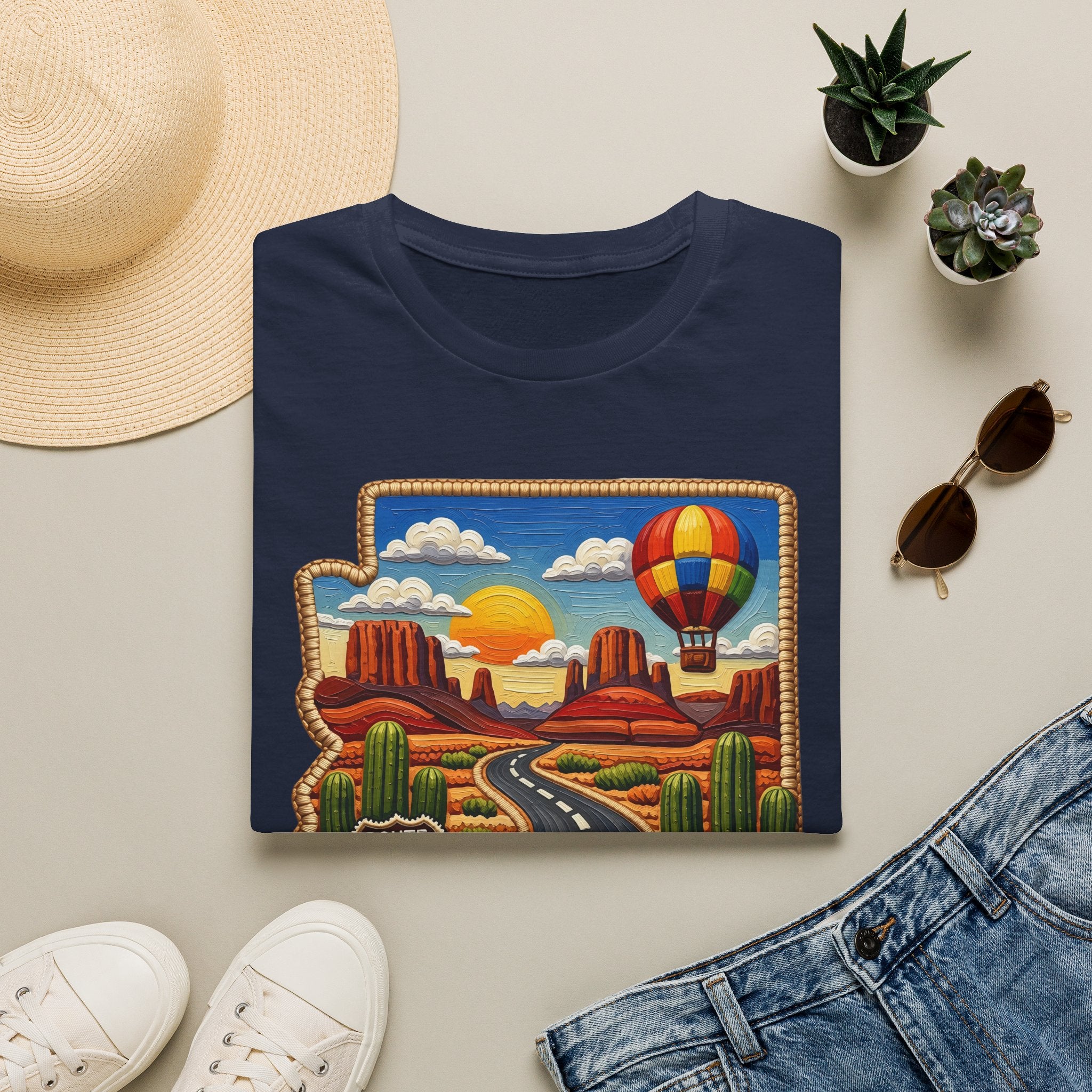 Arizona Route 66 Desert Road T-Shirt | Hot Air Balloon Southwestern Scene