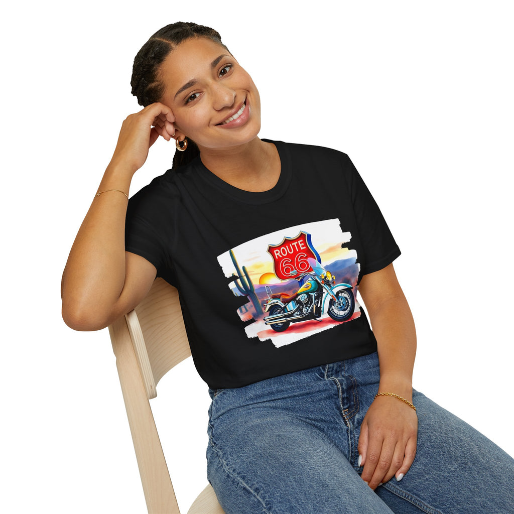Route 66 Motorcycle T-Shirt | Desert Sunset Biker Graphic