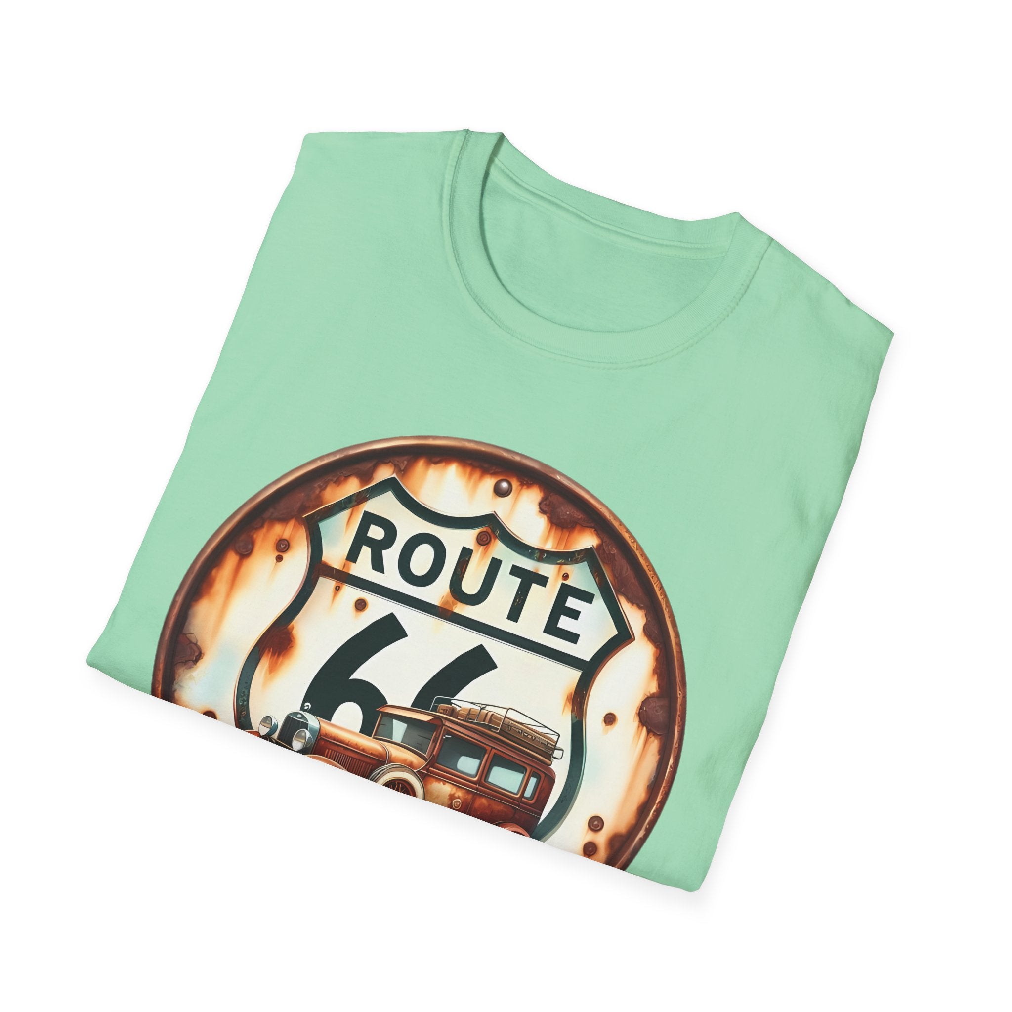 Route 66 Vintage Woodie Car T-Shirt | Road Trip Retro Sign, 'The Road Is Calling'