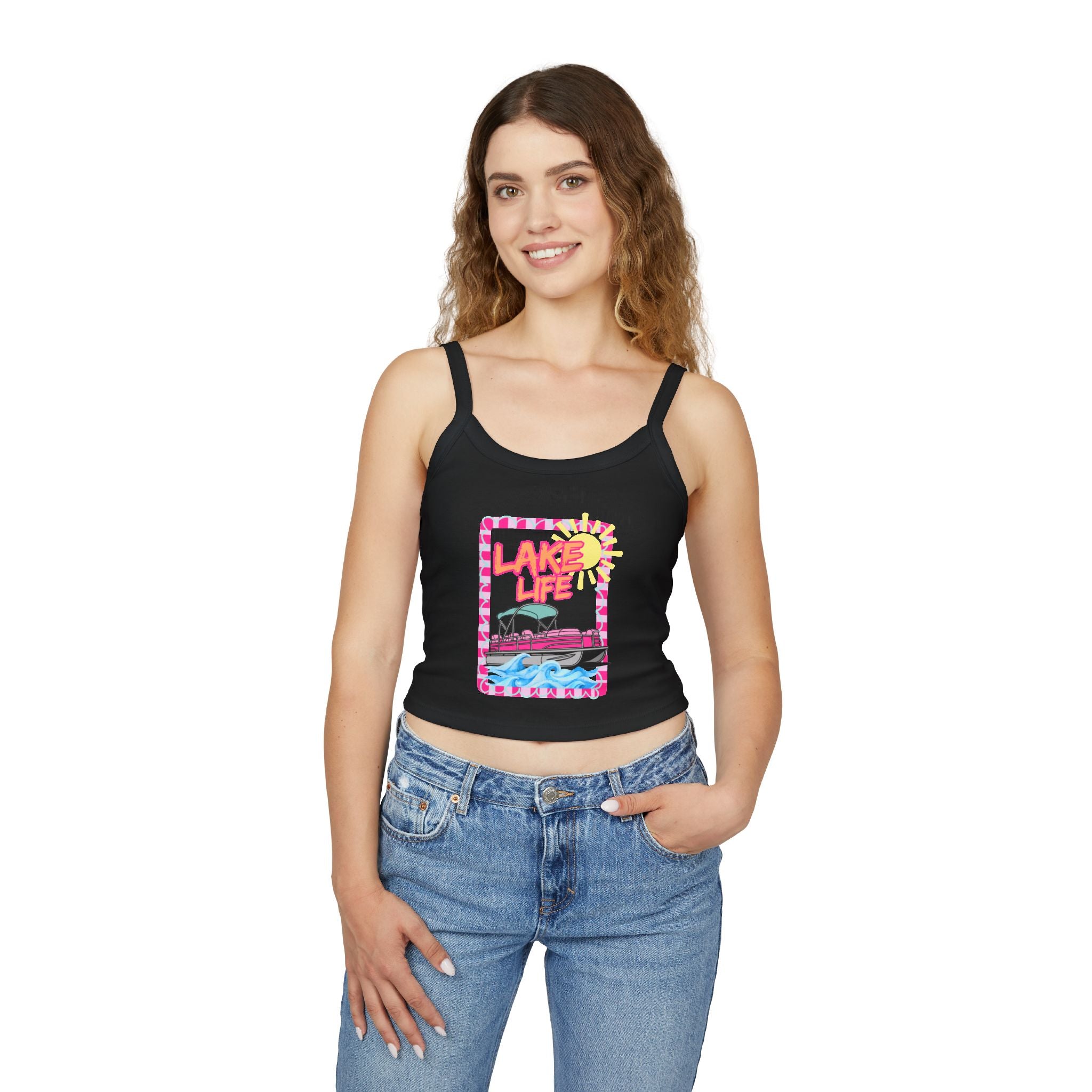Lake Life Boat Graphic Tank Top | Retro Sunset Lakeside Design