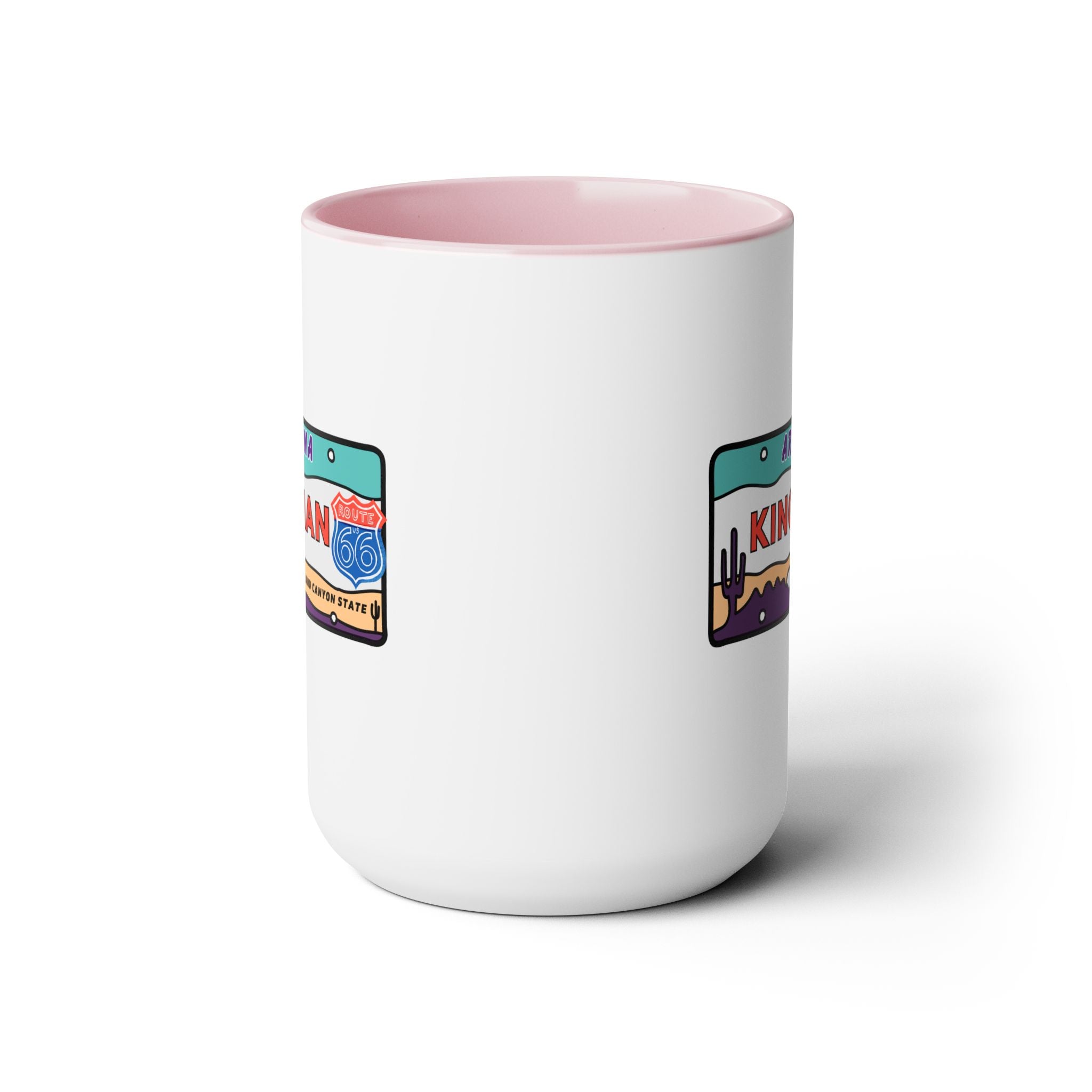 Kingman Arizona Route 66 Two-Tone Coffee Mugs, 15oz