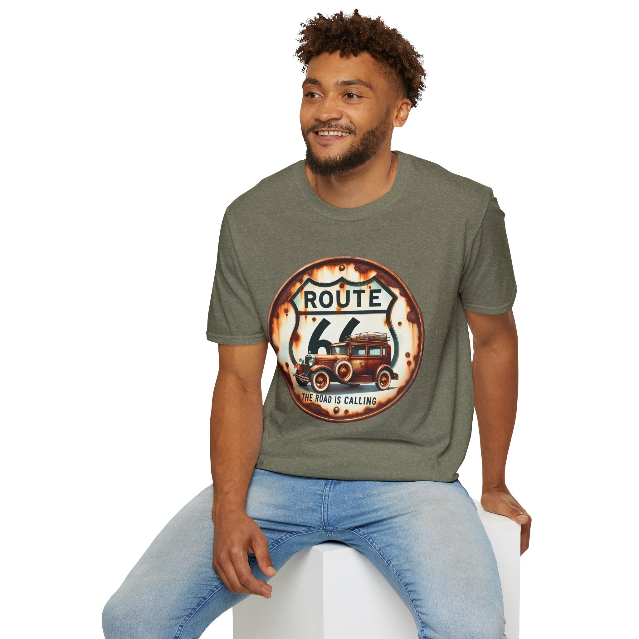 Route 66 Vintage Woody Wagon T-Shirt | The Road Is Calling, Retro Roadtrip Tee