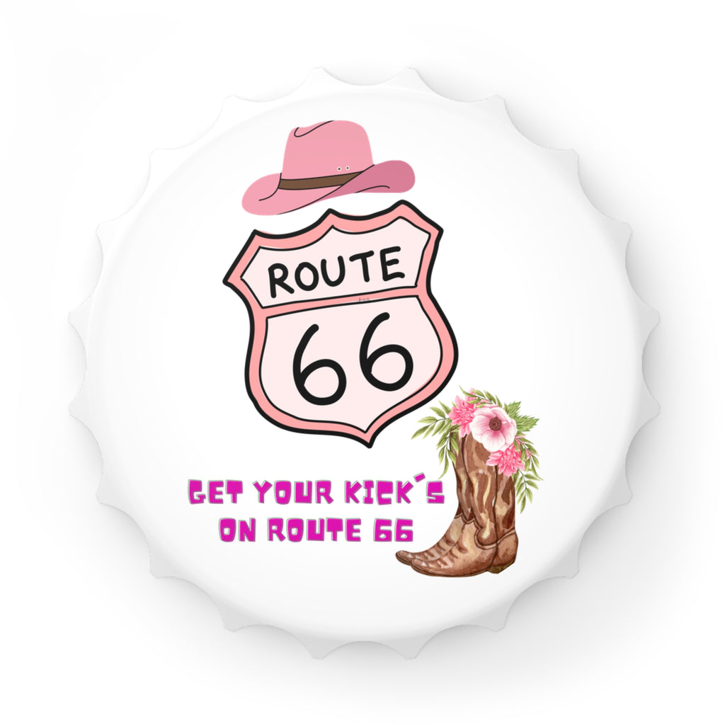 Route 66 Cowgirl Design Bottle Opener | Get Your Kicks on Route 66