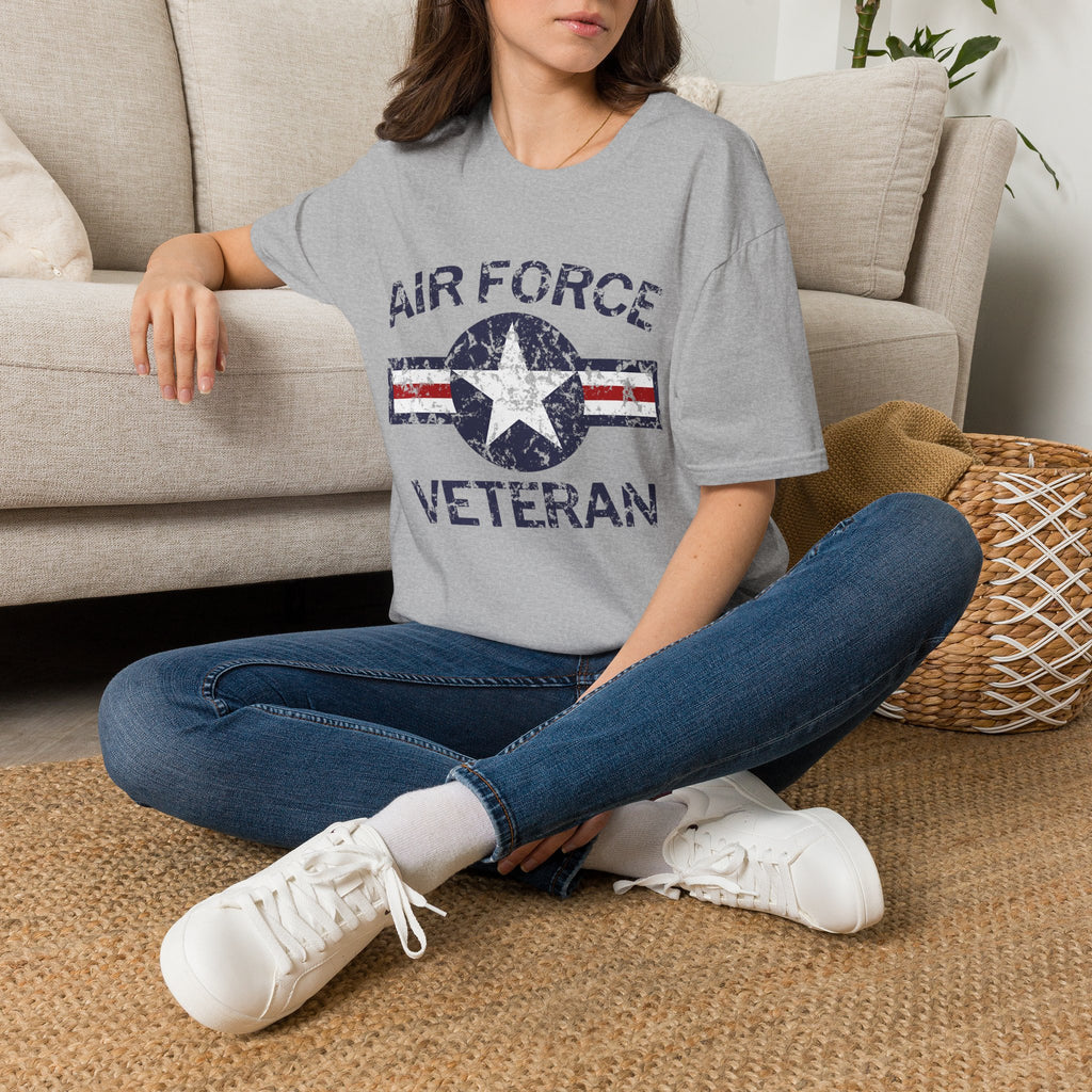 Air Force Veteran Distressed Logo T-Shirt | Military Star Stripe Tee