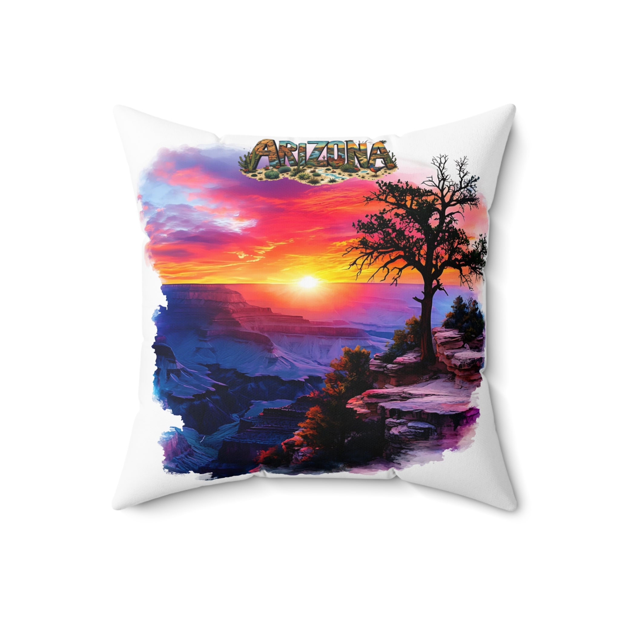 Arizona Sunset Square Pillow, Home Decor, Gift for Nature Lovers, Couch Cushion, Bohemian Style Pillow, Travel Souvenir AZ