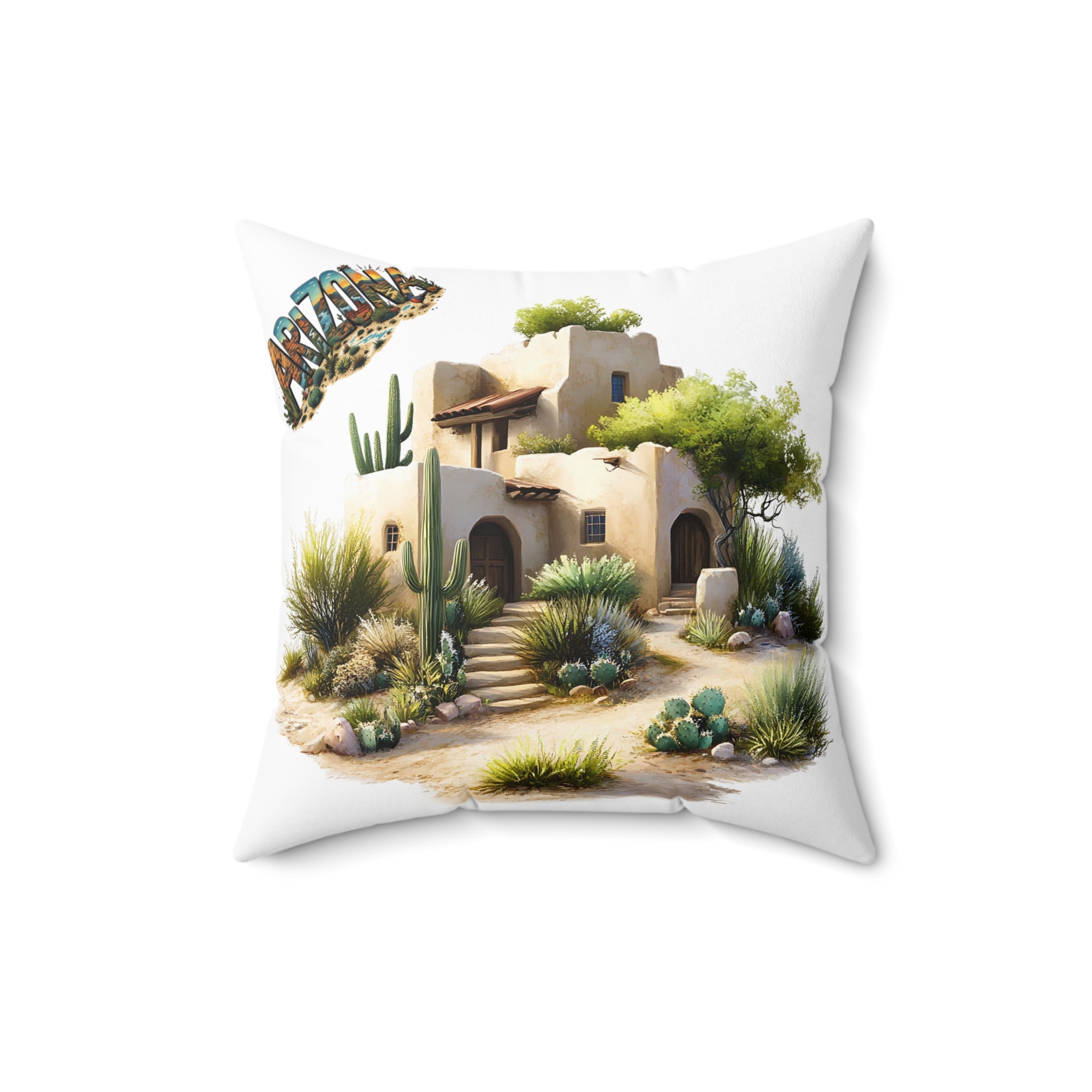 Arizona Desert Oasis Square Pillow, Southwestern Decor, Boho Home Accent, Cactus Pillow, Cozy Gift for Nature Lovers, Room Makeover AZ