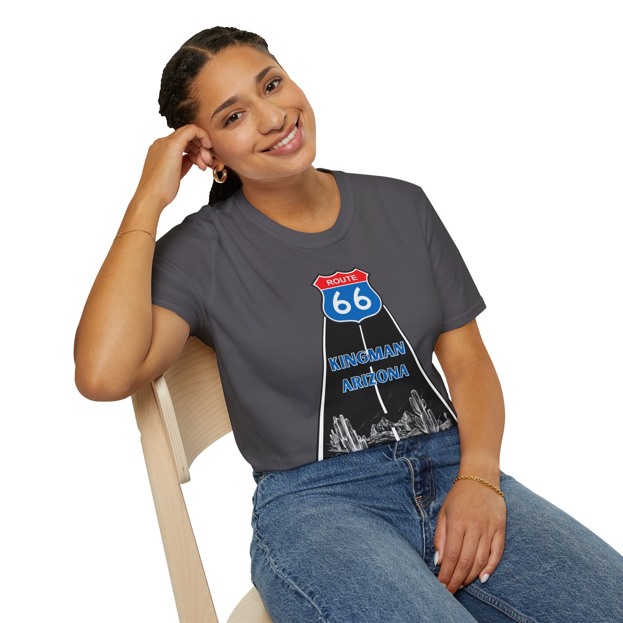 Route 66 Kingman Arizona Mens Womans Softstyle T-Shirt, Vintage Road Trip Shirt, Retro Travel Tee, Men's Women's Graphic Top, Gift for Travelers